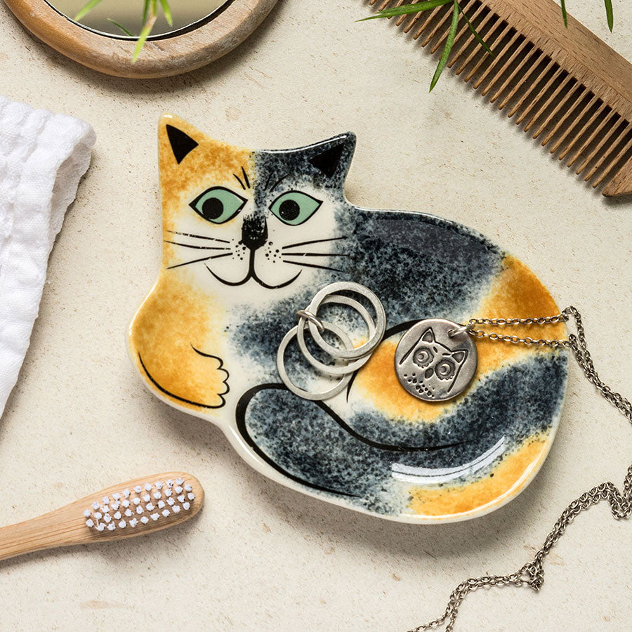 Handmade Ceramic Tortoiseshell Cat Trinket Dish Set of 4 - Perfect for Jewelry, Rings, Keys & Small Essentials Storage - Cute Home Decor & Gift Idea for Cat Lovers