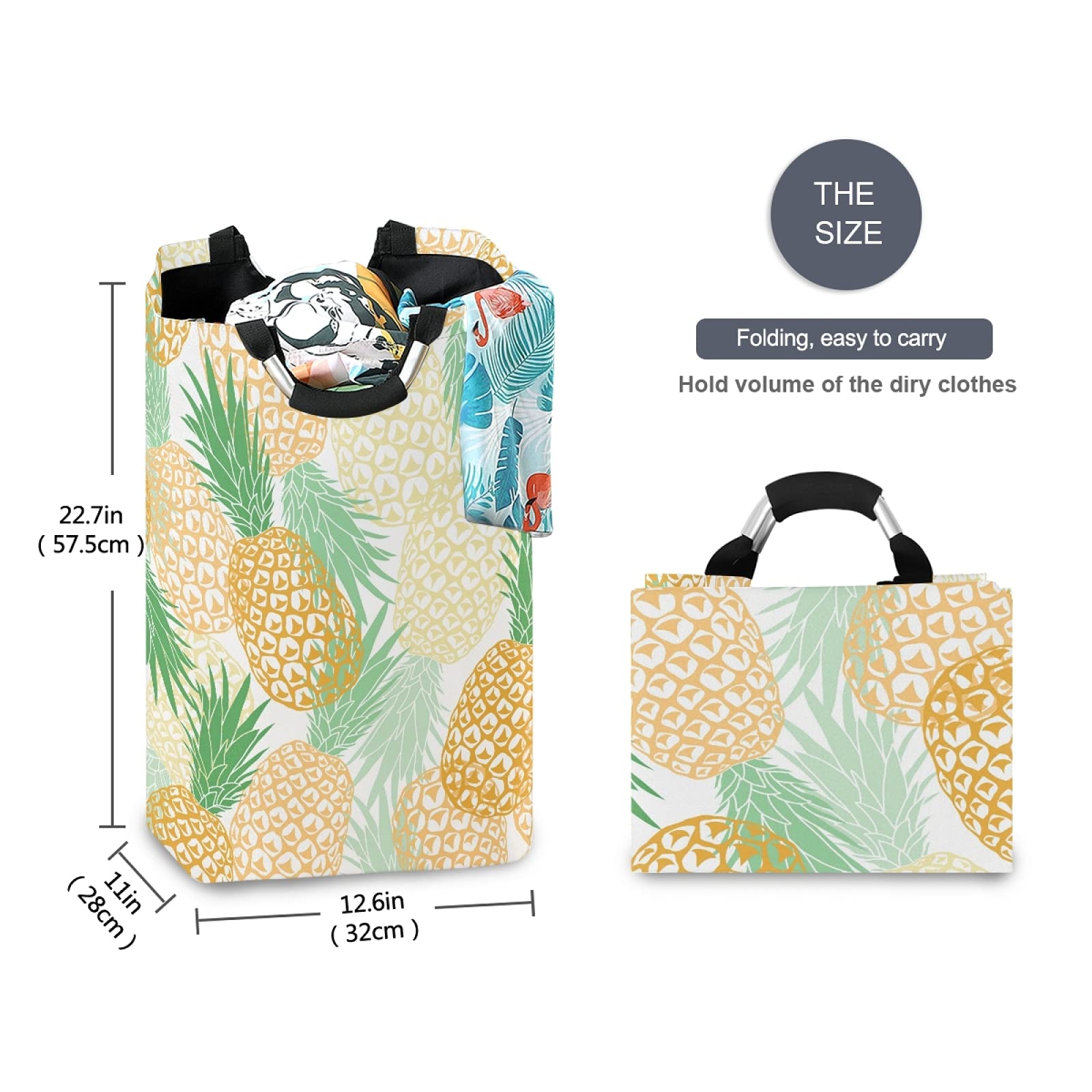 **Tarity 52L Large Collapsible Laundry Hamper - Yellow Pineapple Design, Oxford Fabric Dirty Clothes Basket with Handles, Foldable Storage Bin for Bedroom, Bathroom, Closet - Perfect for Laundry Room, Dorm, or Travel**