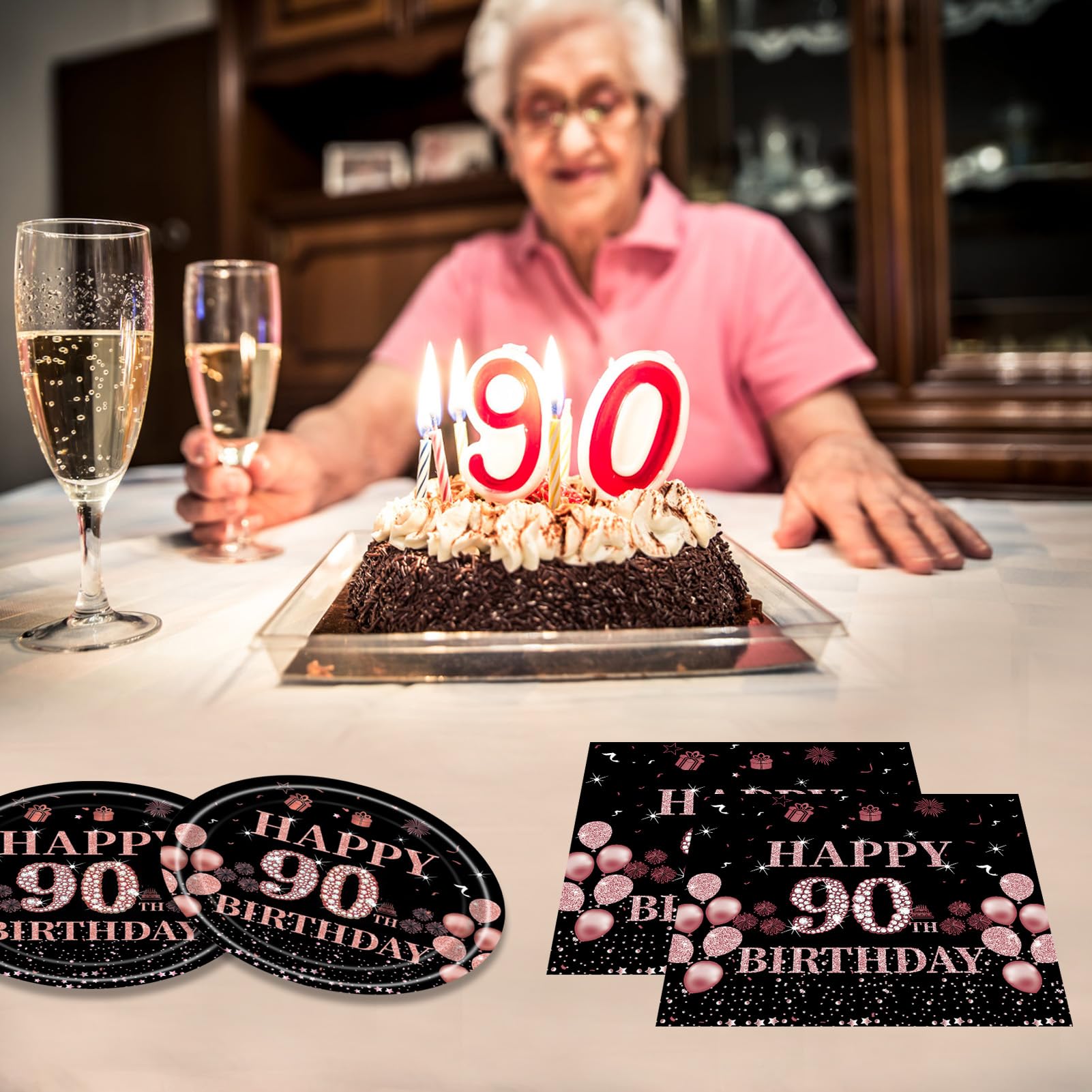 90th Birthday Party Decorations for Women - 40PCS Disposable Tableware Set with Plates & Napkins - Perfect for 90 Years Old Celebration, Milestone Birthday Party & Special Occasions