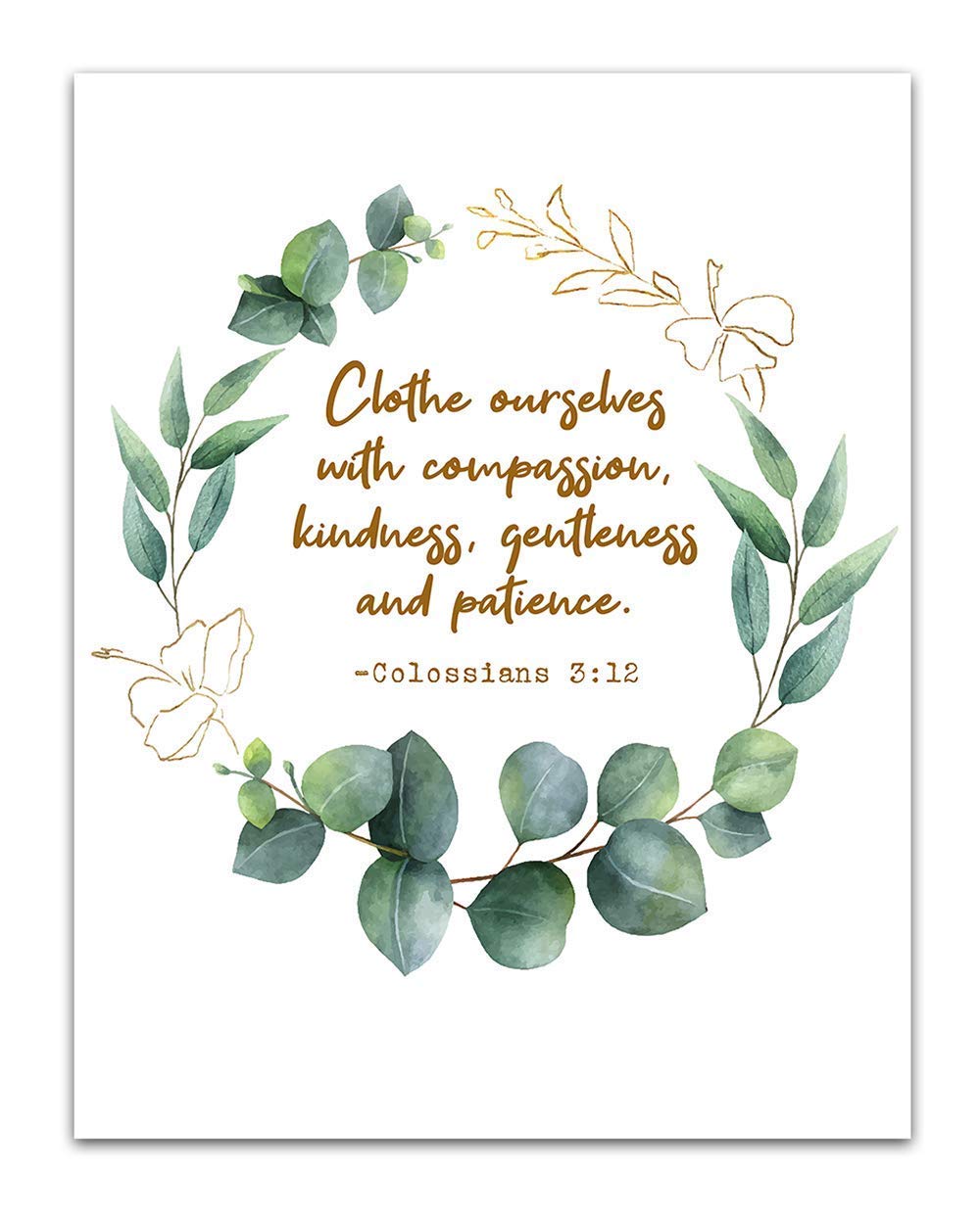 TJ Originals - Colossians 3:12 Bible Verse Wall Art Print - 11x14 Inspirational Christian Home Decor with Floral Design - Perfect for Living Room, Bedroom & Church - Gift for Women, Family & Friends (Birthday, Housewarming)
