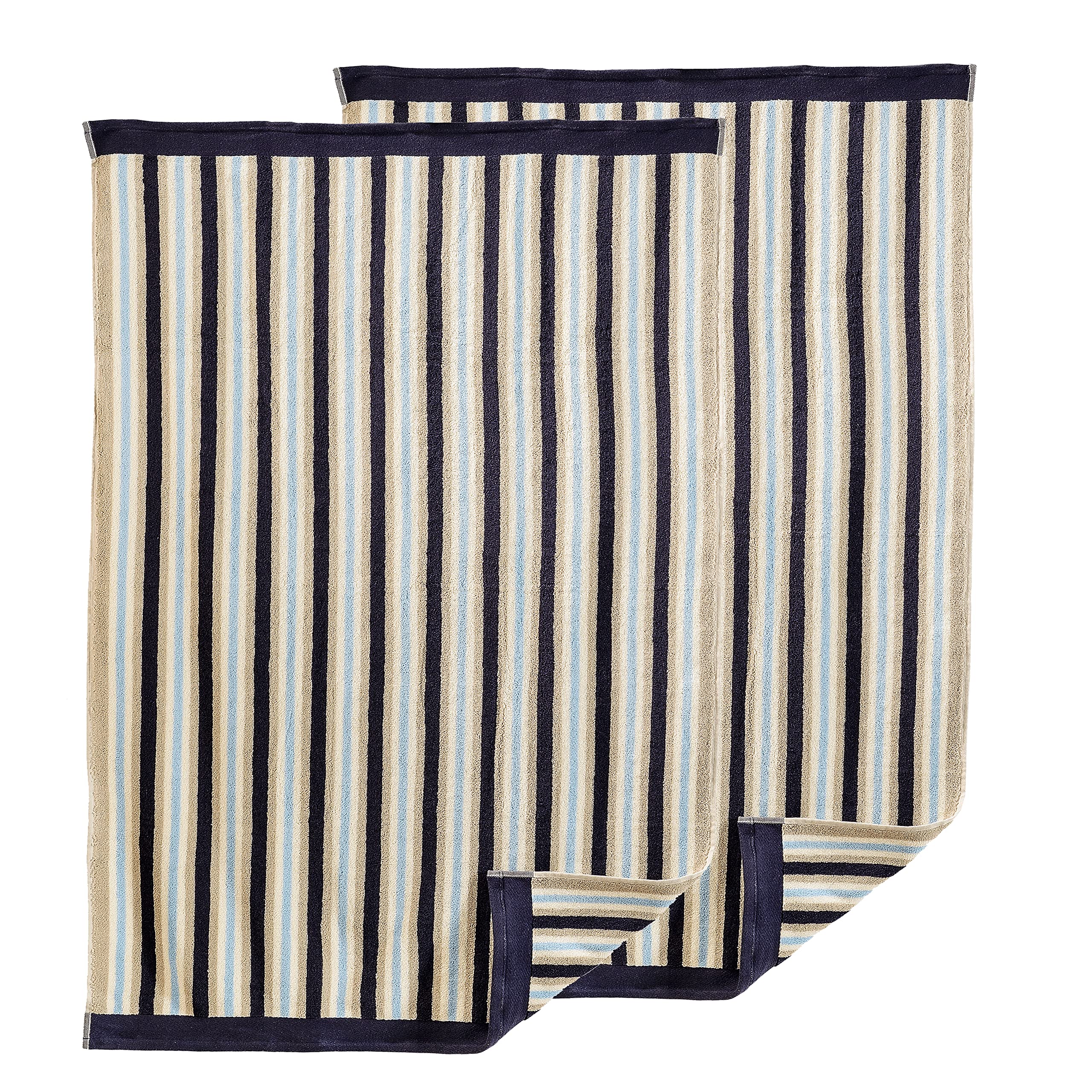 Premium 2-Piece Striped Bath Towel Set - 100% Combed Cotton, Soft & Absorbent, Luxury Spa & Hotel Quality - Perfect for Bathroom, Pool, Beach & Gift Giving (Blue)