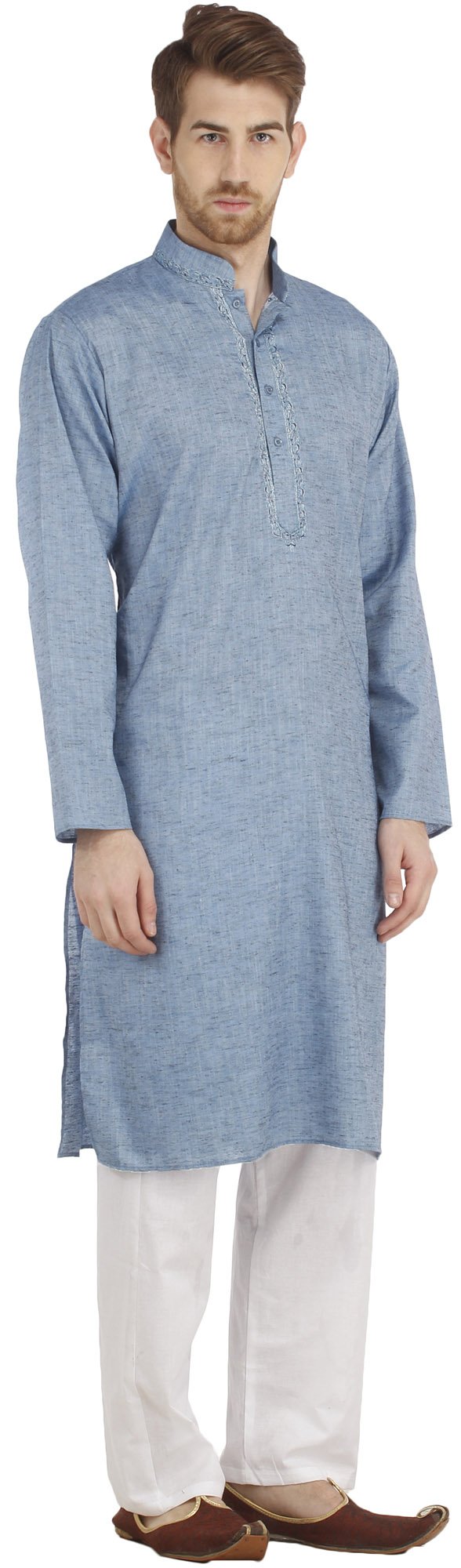 Handmade Plain Khadi Kurta Pajama Set with Elegant Neck Embroidery | Traditional Indian Ethnic Wear for Men | Perfect for Festivals, Weddings & Cultural Events