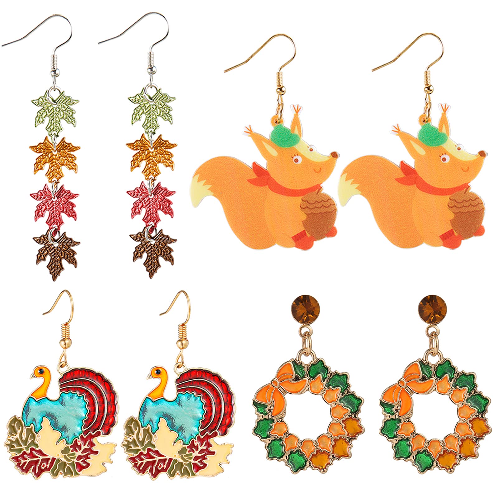 4 Pairs Thanksgiving Earrings for Women - Faux Leather Red Maple Leaf Dangle Earrings Set - Fall Holiday Drop Earrings for Girls - Perfect for Thanksgiving Parties, Autumn Festivals & Holiday Gifts