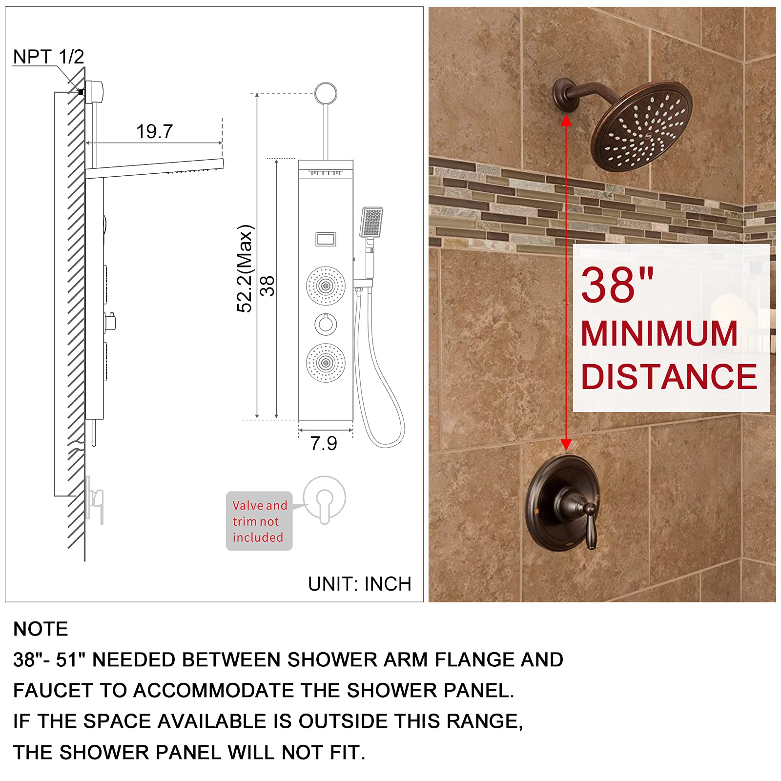 ROVOGO Modern LED Rain Shower Panel System - 2 Body Jets & Handheld Shower Head with Digital Temperature Display - Easy Connect Shower Tower Column in Black (Rough-In Valve Not Included) - Perfect for Bathroom Renovation & Spa-Like Shower Experience