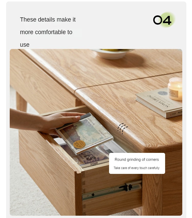 Solid Oak Wood Modern Lift-Top Coffee Table with Slate Surface - Perfect for Living Room, Home Office, and Small Spaces
