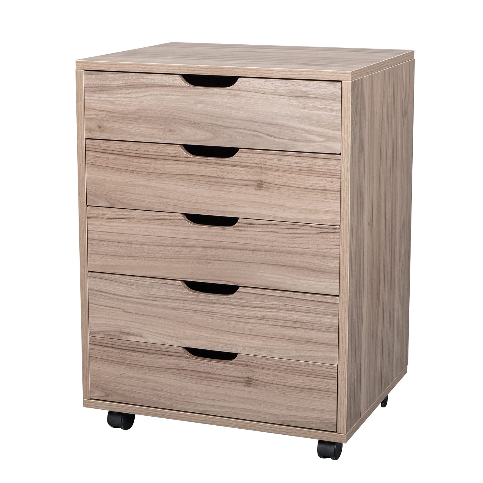 Ochine 5-Drawer Wooden Lateral File Cabinet with Wheels - Mobile Office & Home Storage Solution for Documents, Files & Supplies - Perfect for Home Office, Study Room & Workspace (Ships from USA)