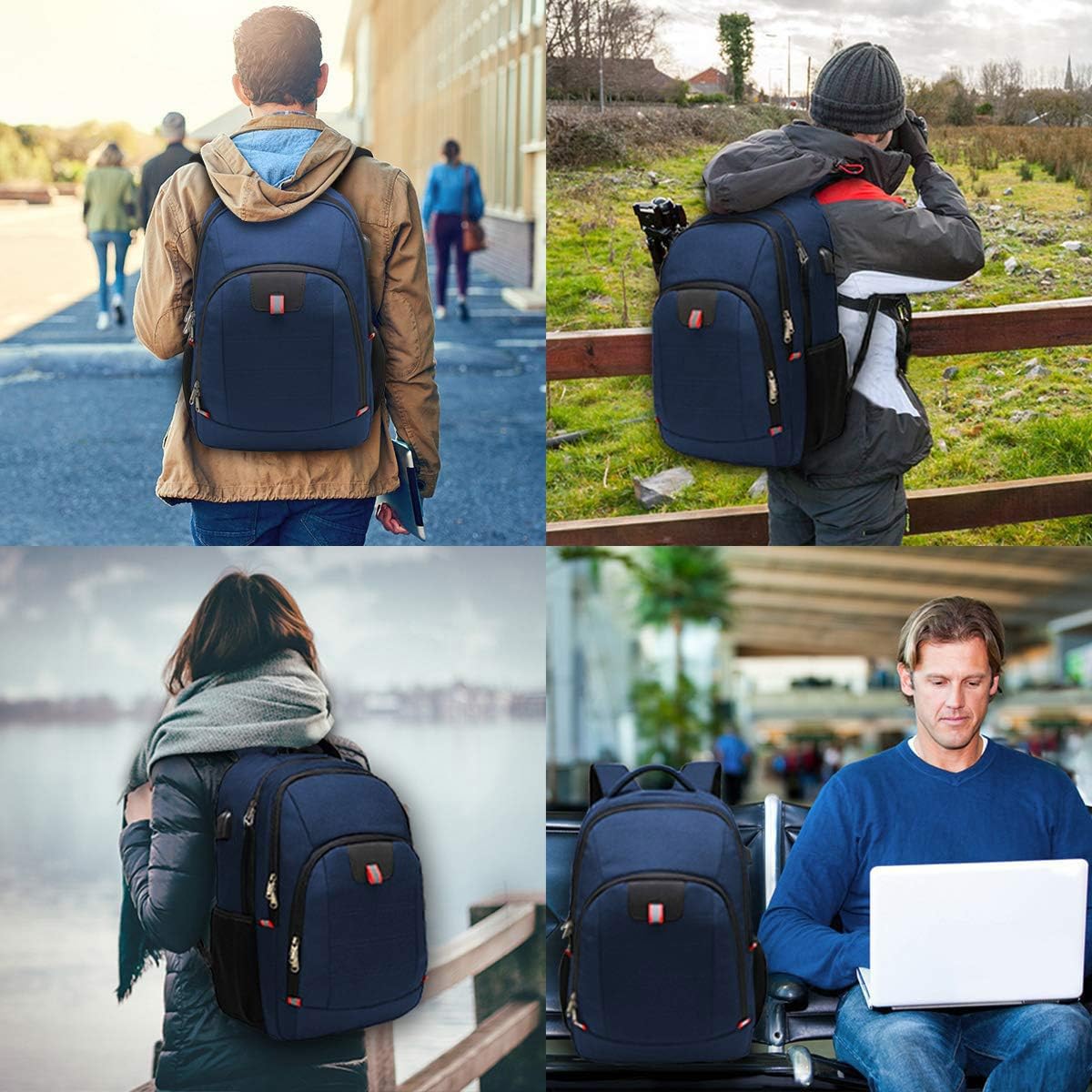 Della Gao Anti Theft Travel Laptop Backpack for Men & Women with USB Charging Port, Water Resistant Business Computer Bag Fits 17 Inch Laptop & Notebook, Blue - Perfect for Work, School & Travel