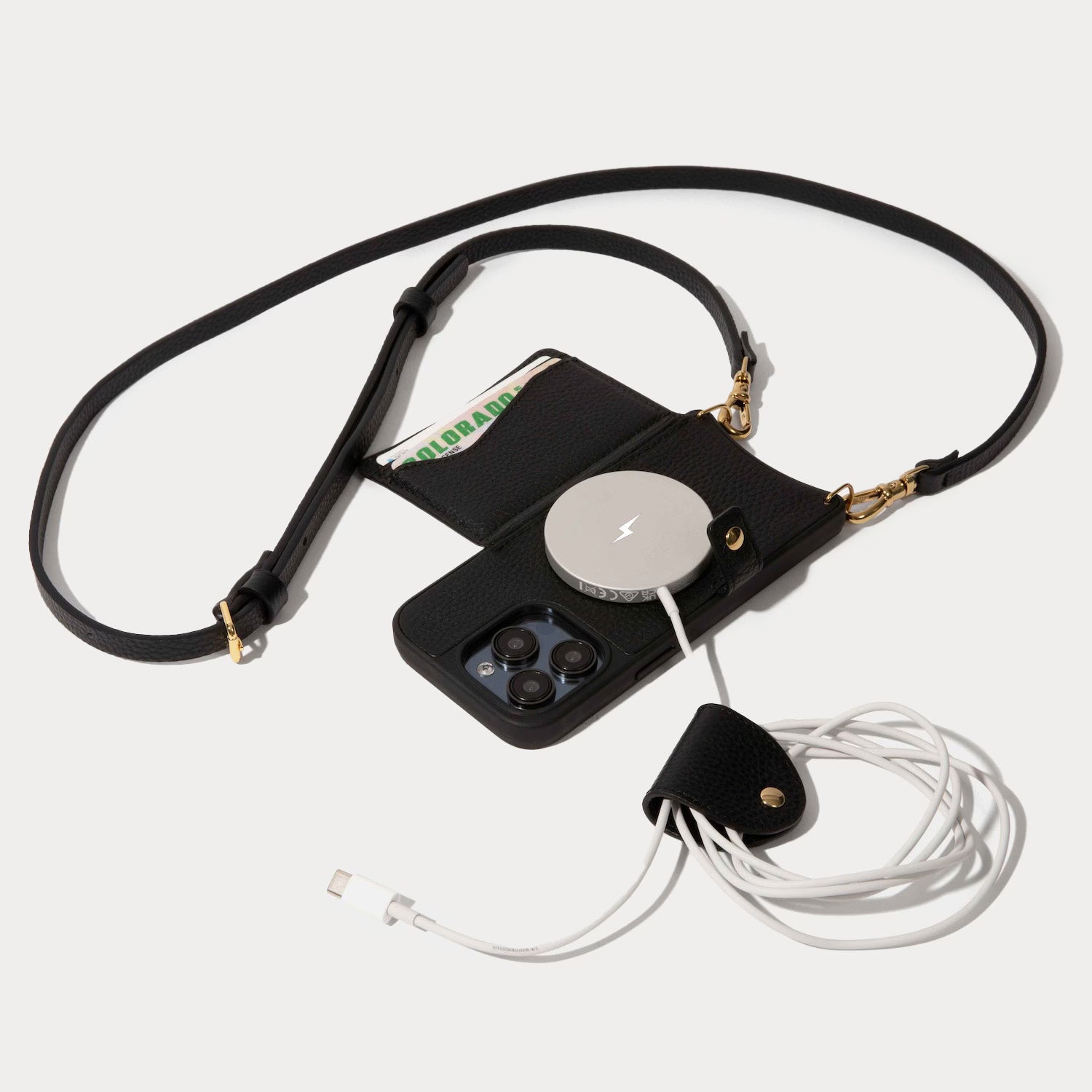 Mila MagSafe Charging Crossbody Bag - Stylish & Functional Phone Holder for iPhone 15/14/13/12 - Perfect for Travel, Shopping & Everyday Use - Black & Gold