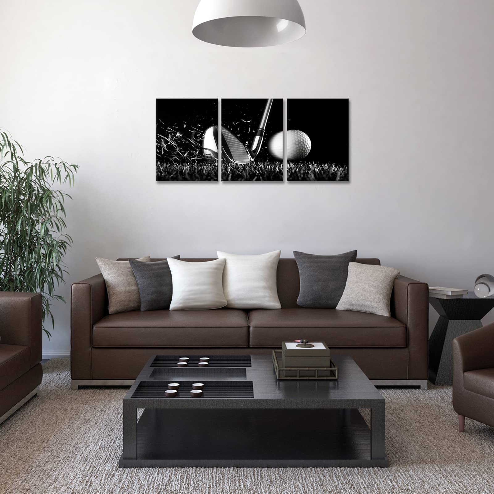 BWSPACE Golf Course Wall Art Set - 3 Piece Black & White Canvas Prints for Living Room & Bedroom - Framed Ready to Hang Golf Decor - Perfect for Home Office, Man Cave & Sports Bar Decor