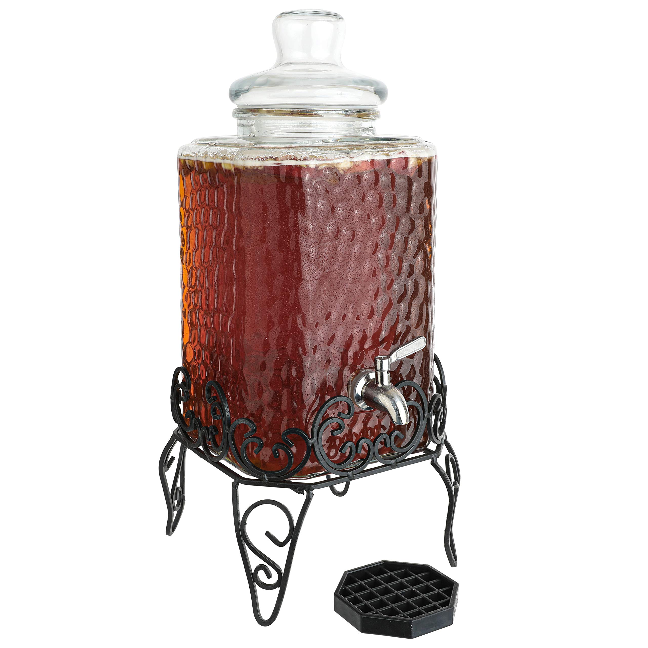 2.5 Gallon Glass Beverage Dispenser with Stand & Stainless Steel Spigot - Large Mason Jar Drink Dispenser for Sun Tea, Kombucha, Iced Tea, Lemonade, Sangria & Cold Drinks - Perfect for Parties, BBQs, Weddings & Outdoor Events