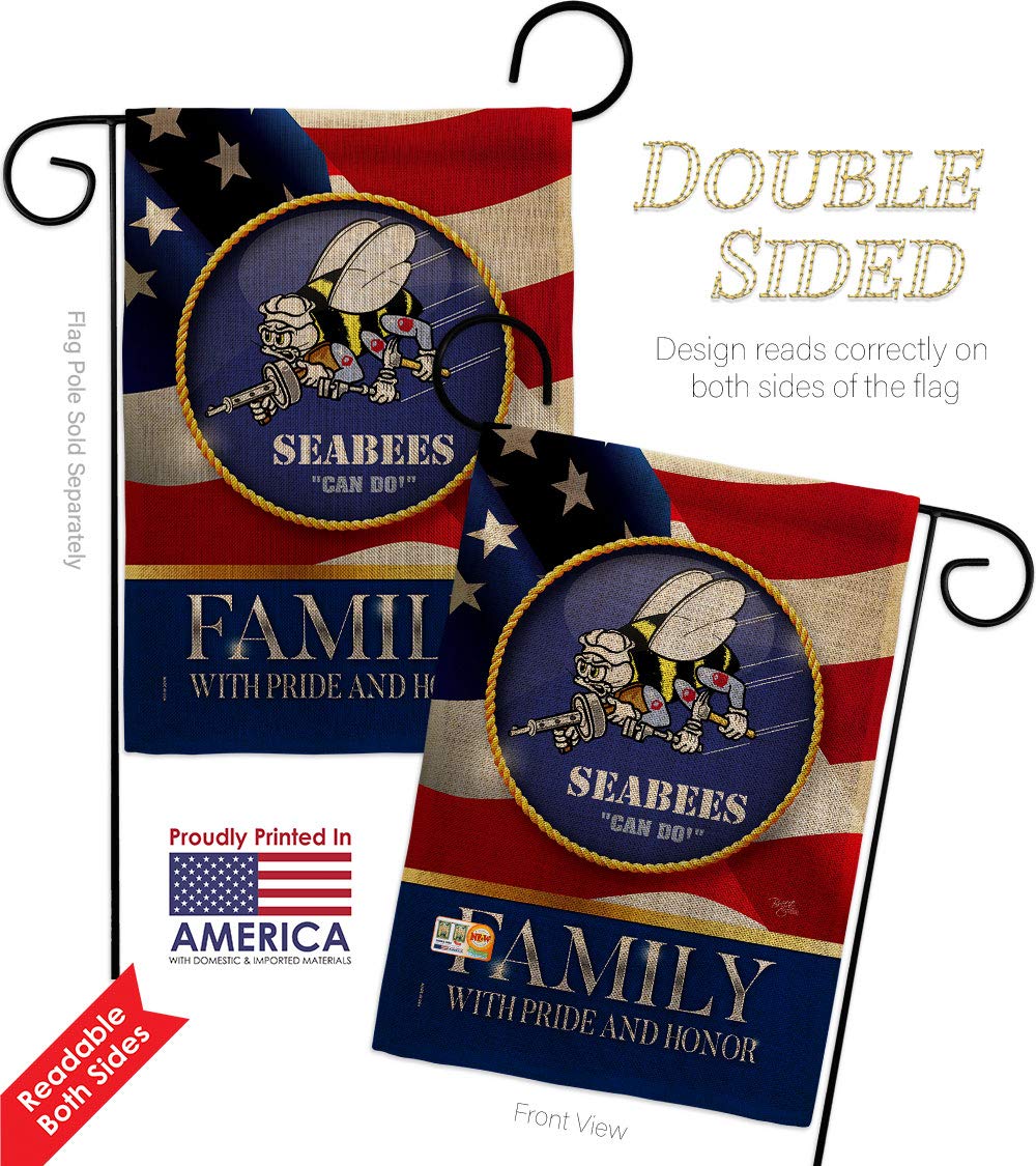 US Seabees Family Honor Burlap Garden House Flags Kit - Double-Sided 28x40 Inch Armed Forces Navy USN Veteran Yard Banner - Made in USA - Perfect for Military Appreciation, Patriotic Home Decor & Veteran Gifts