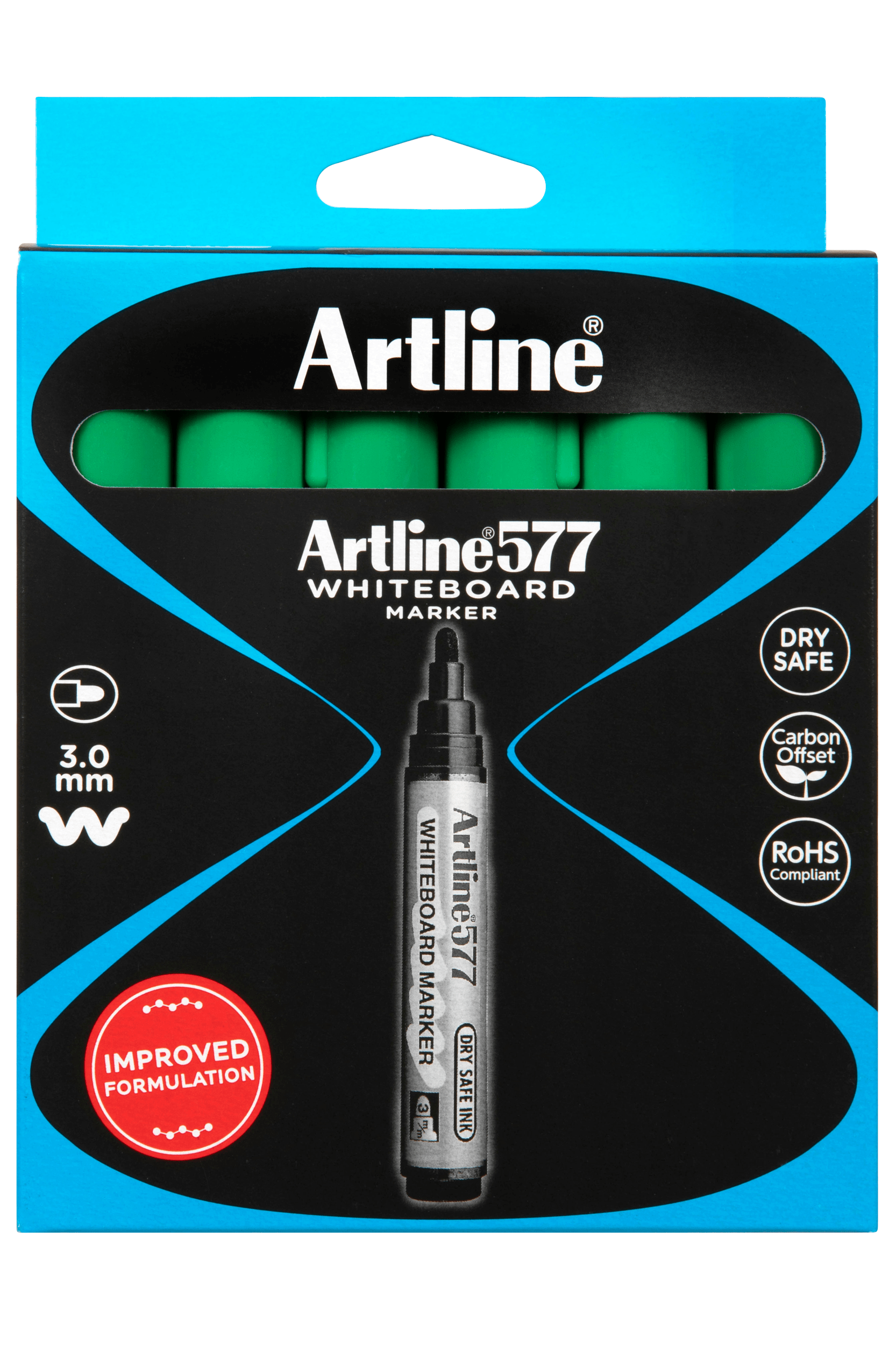 Artline 577 Whiteboard Marker - 3mm Bullet Tip, Green Ink, Pack of 12 - Perfect for Office, Classroom & Home Whiteboard Presentations