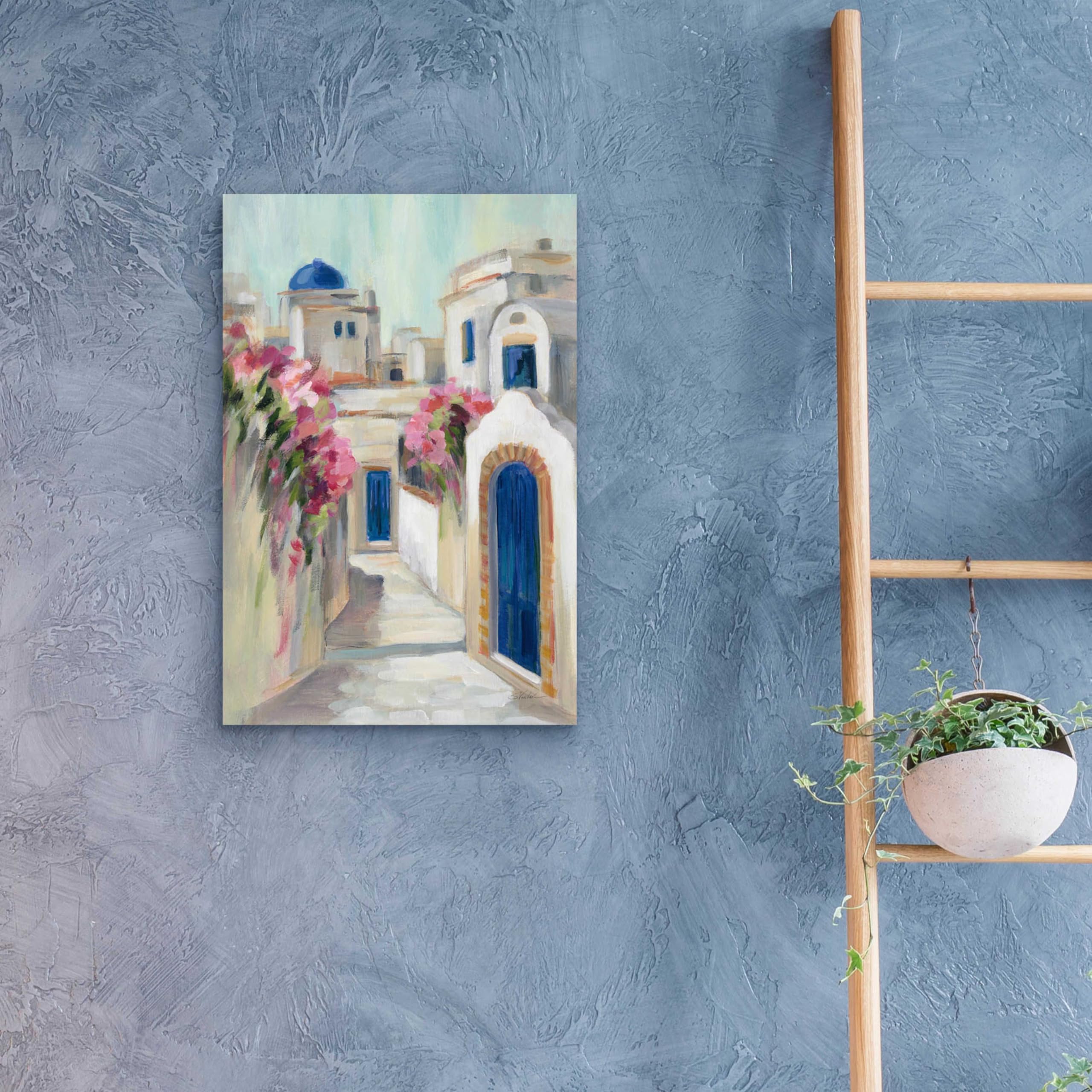 Silvia Vassileva 'Santorini Street I' Acrylic Glass Wall Art - 16x24 Inches Modern Home Decor for Living Room, Bedroom & Office