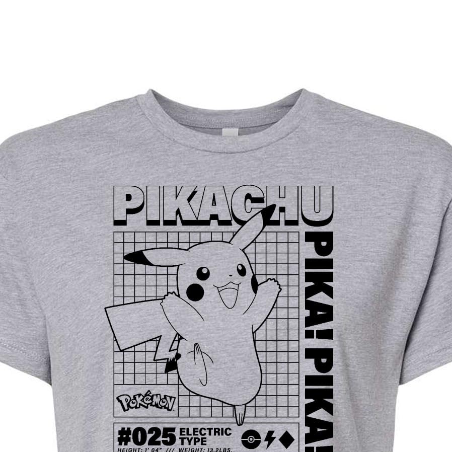 HYBRID APPAREL Pokémon Pikachu Info Chart Graphic Tee - Junior's Cropped Cotton Blend T-Shirt for Girls - Casual Gaming Outfit & Anime Cosplay Wear