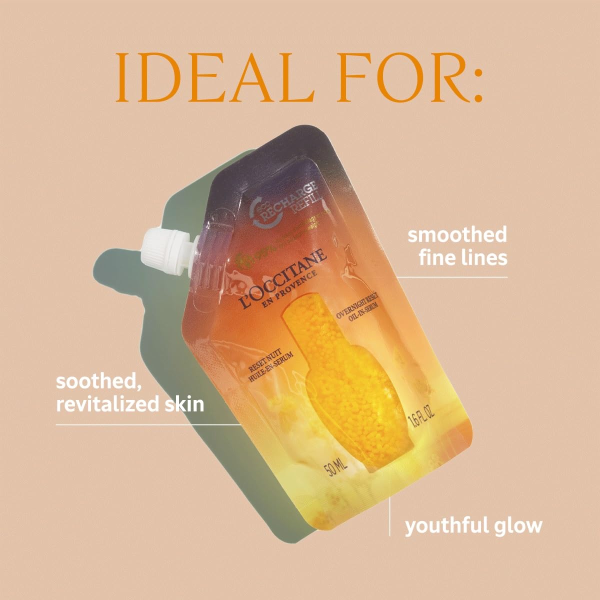 L'Occitane Immortelle Overnight Reset Oil-in-Serum Refill 1.6 oz | Anti-Aging Night Face Serum for Dry Skin | Perfect for Nighttime Skincare Routine & Travel
