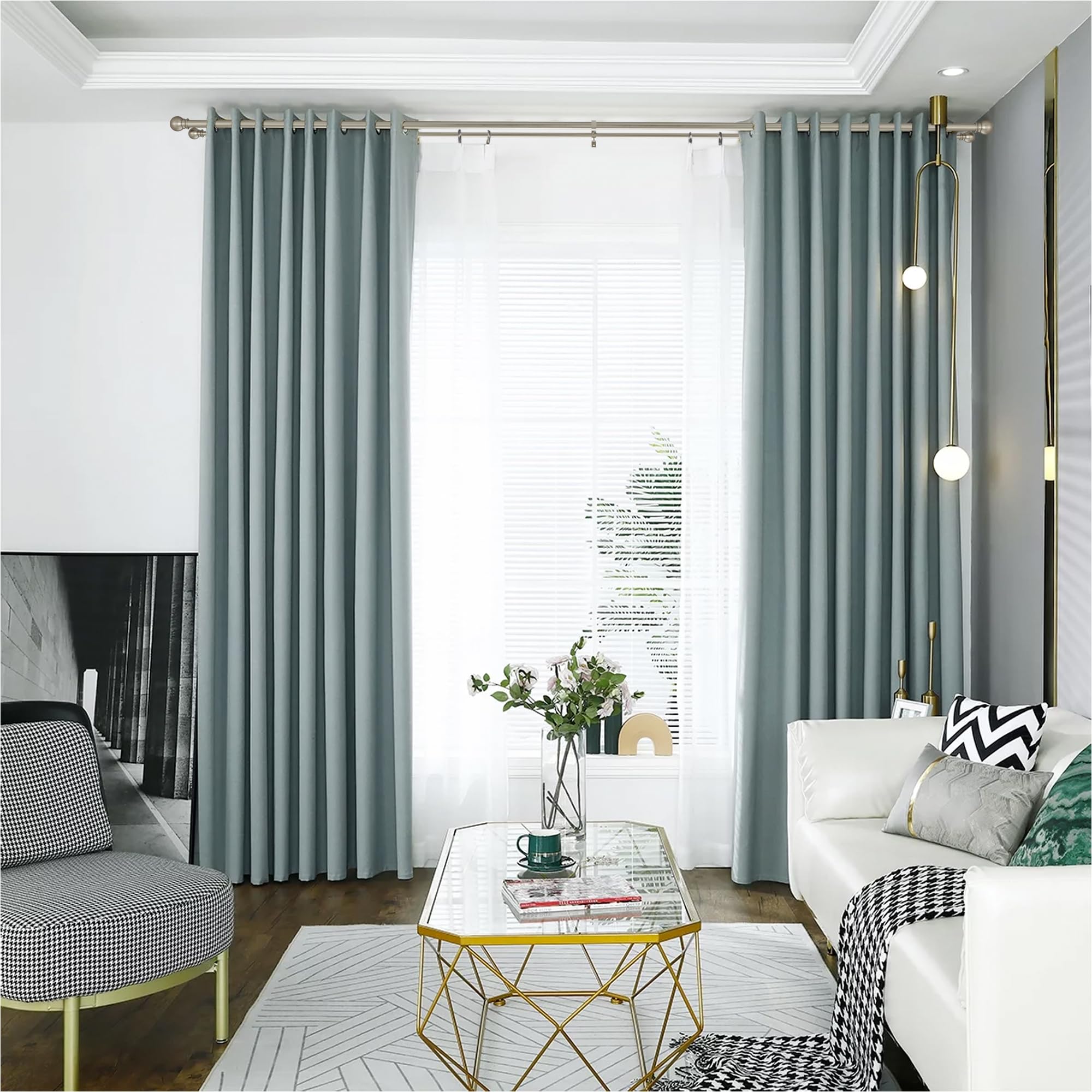 Brushed Nickel Double Curtain Rods 72-144 Inch Adjustable - 1’’ Front & 5/8’’ Back Drapery Rod with Round Finials & Aluminum Brackets - Dual Window Rod for Sheer & Blackout Curtains - Perfect for Living Room, Bedroom & Home Decor