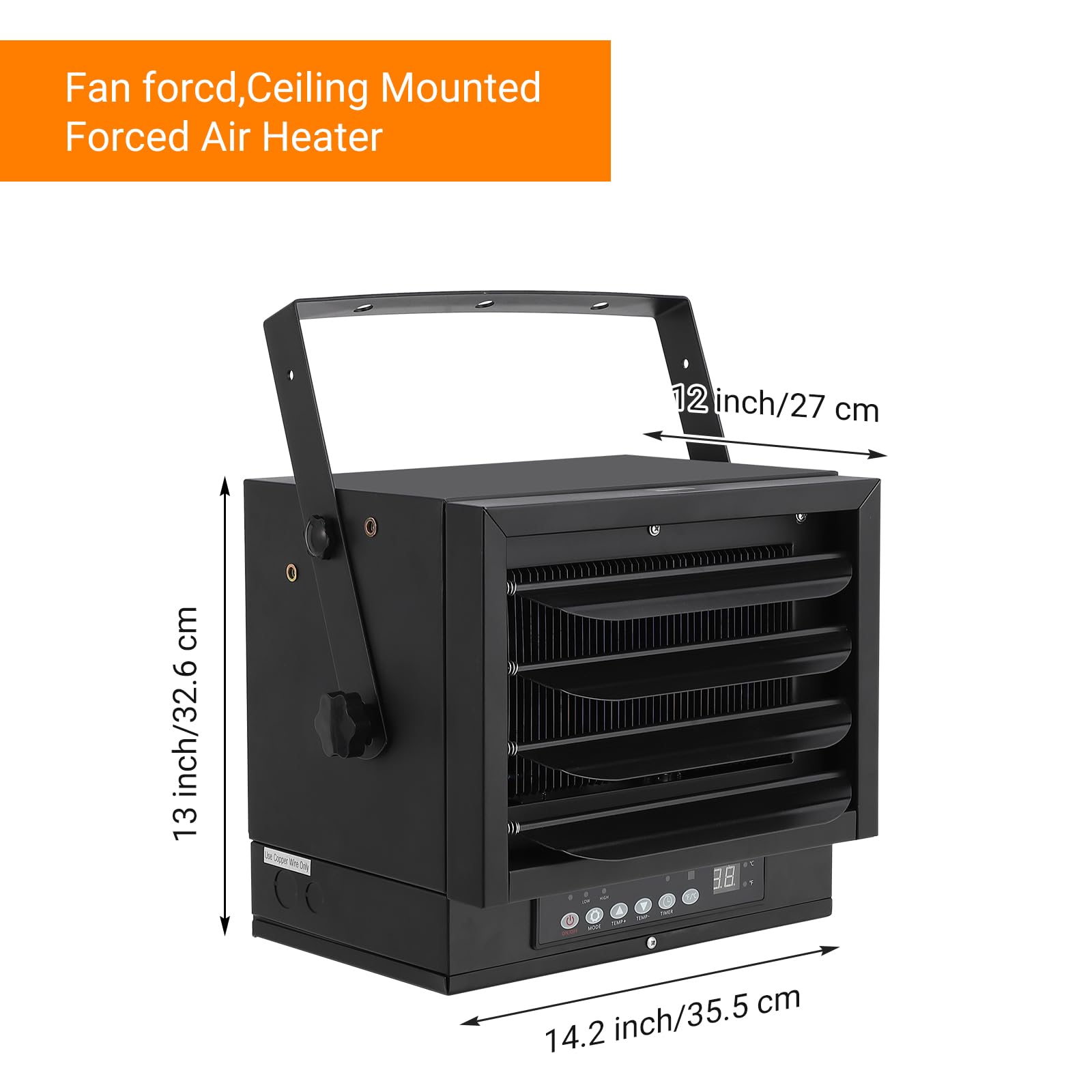 7500W Electric Garage Heater with Remote - Ceiling Mount Fan Forced Space Heater, 240V Hardwired with Digital Thermostat & 12-Hour Timer - Ideal for Workshop, Warehouse, and Home Garage Heating (Black)