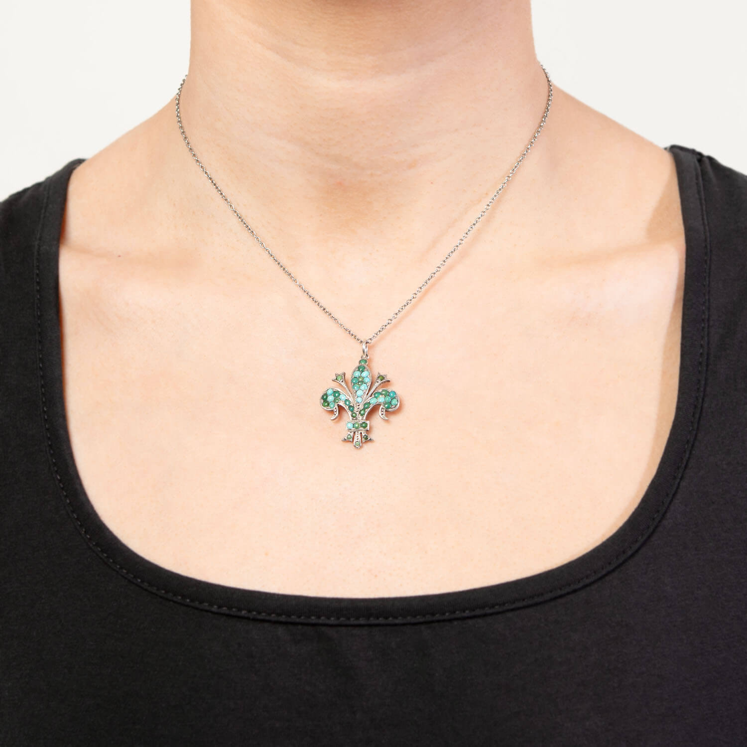 Victorian Style Sterling Silver Turquoise Fleur De Lis Pendant Necklace - Elegant Jewelry Gift for Women, Perfect for Weddings, Parties & Special Occasions