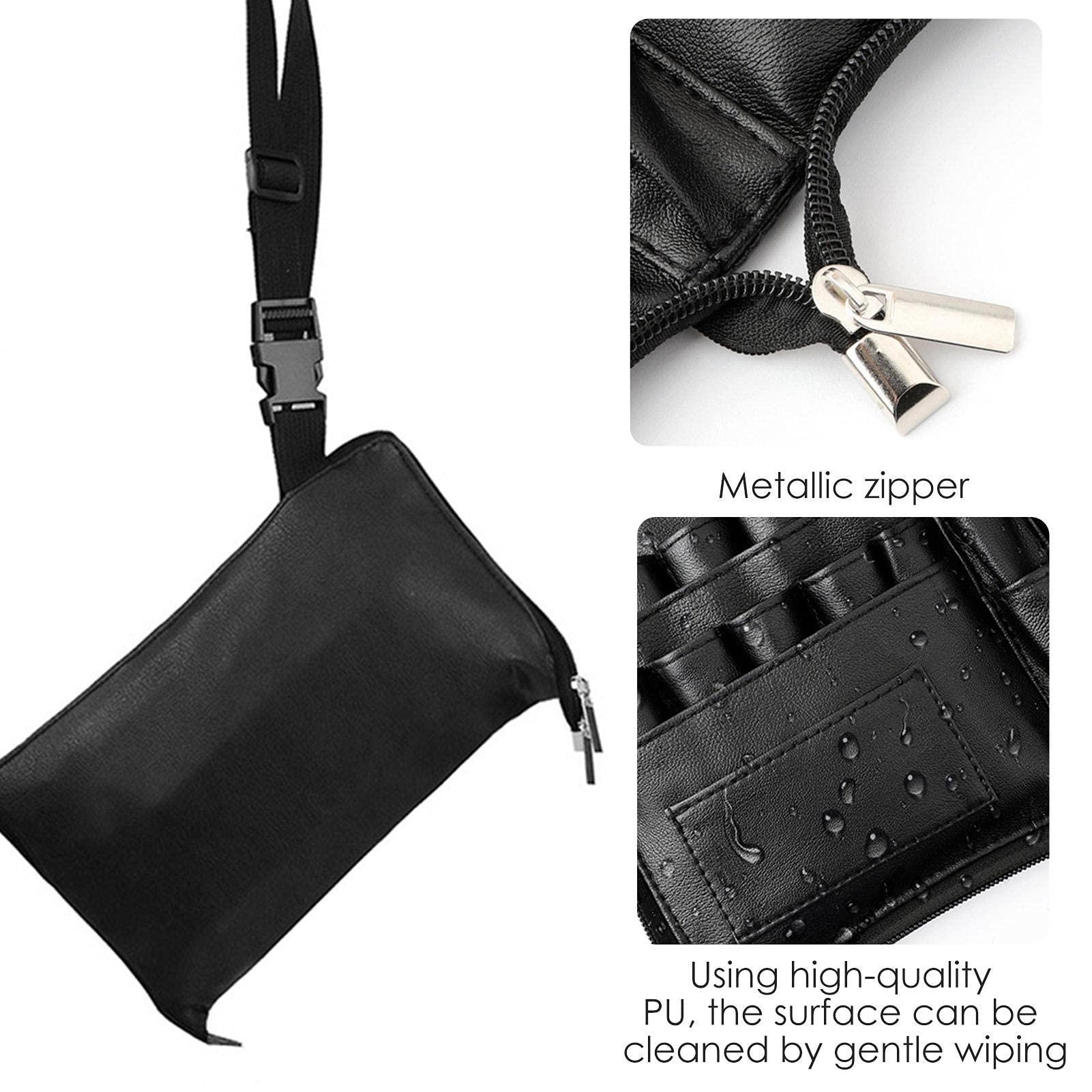 Professional Makeup Brush Organizer Bag - 24 Pockets Foldable Cosmetic Brush Holder with Artist Belt Strap & Zipper Closure | Perfect for Travel, Home Storage & Makeup Artist On-The-Go (Brushes Not Included)