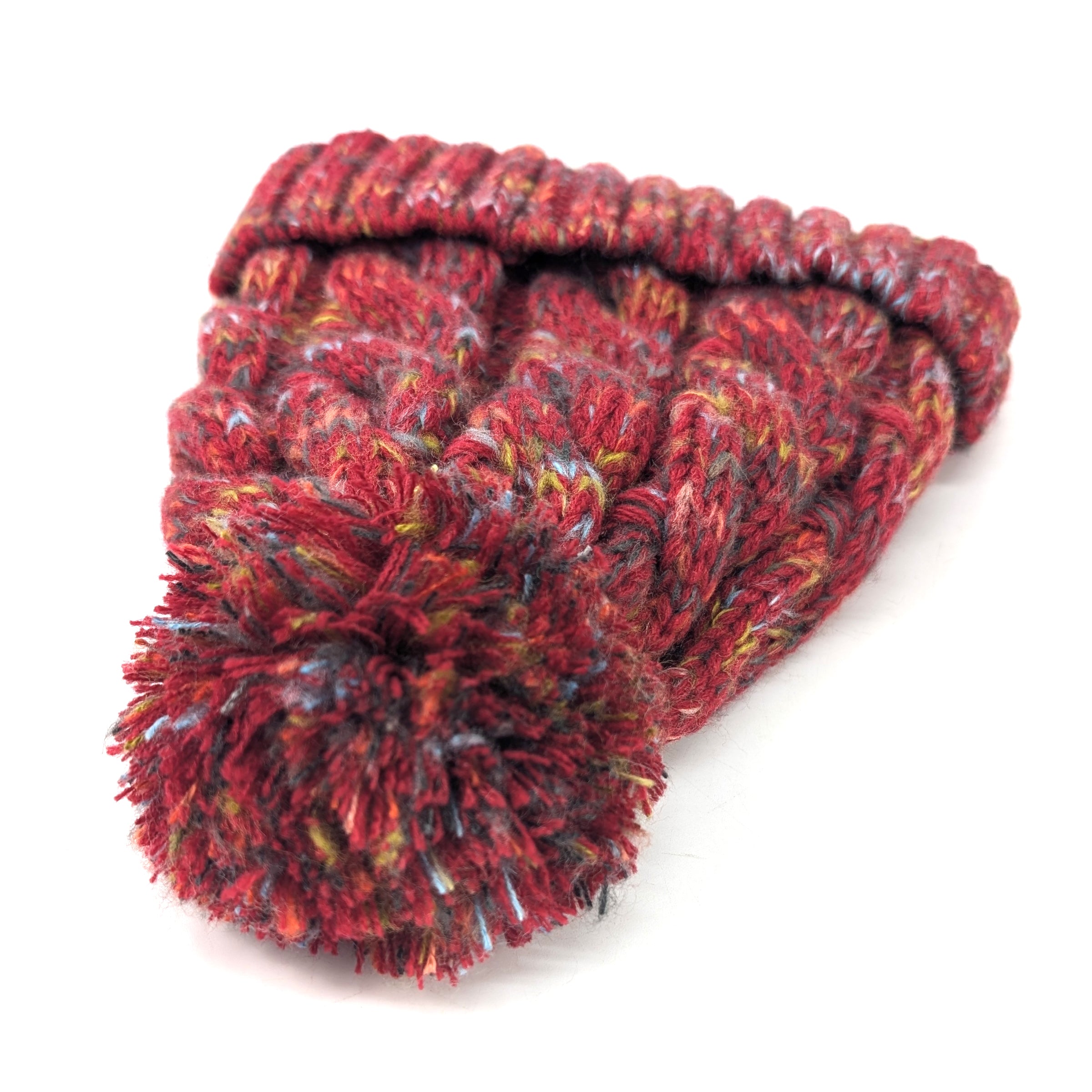 Cozy Mottled Cable Knit Bobble Beanie Hat for Women & Men - Winter Warm Red Knitted Hat for Outdoor Activities, Skiing & Snowboarding