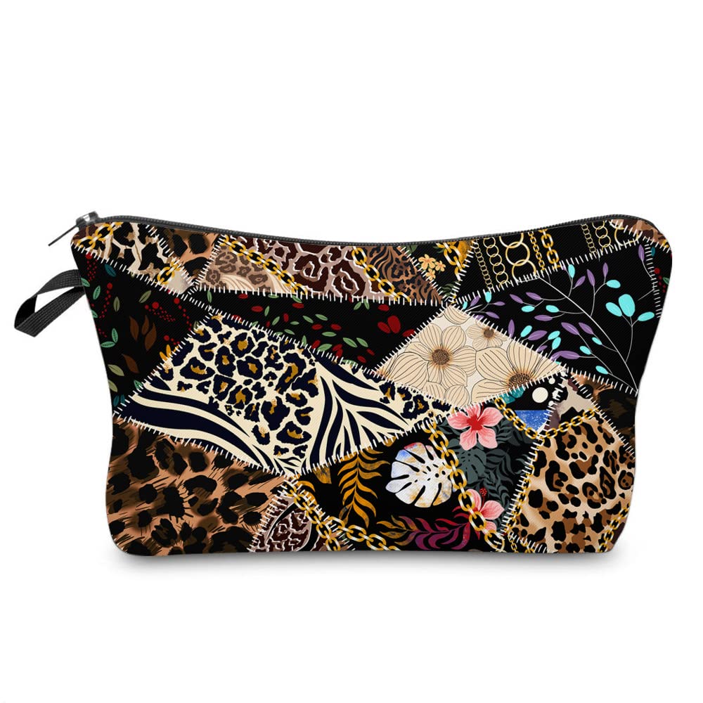 HYUTOTA Waterproof Cosmetic Bag for Women & Girls - Roomy Makeup & Toiletry Pouch Travel Organizer (Leopard & Floral Print) - Perfect Gift for Travel, Gym, Beach & Daily Use