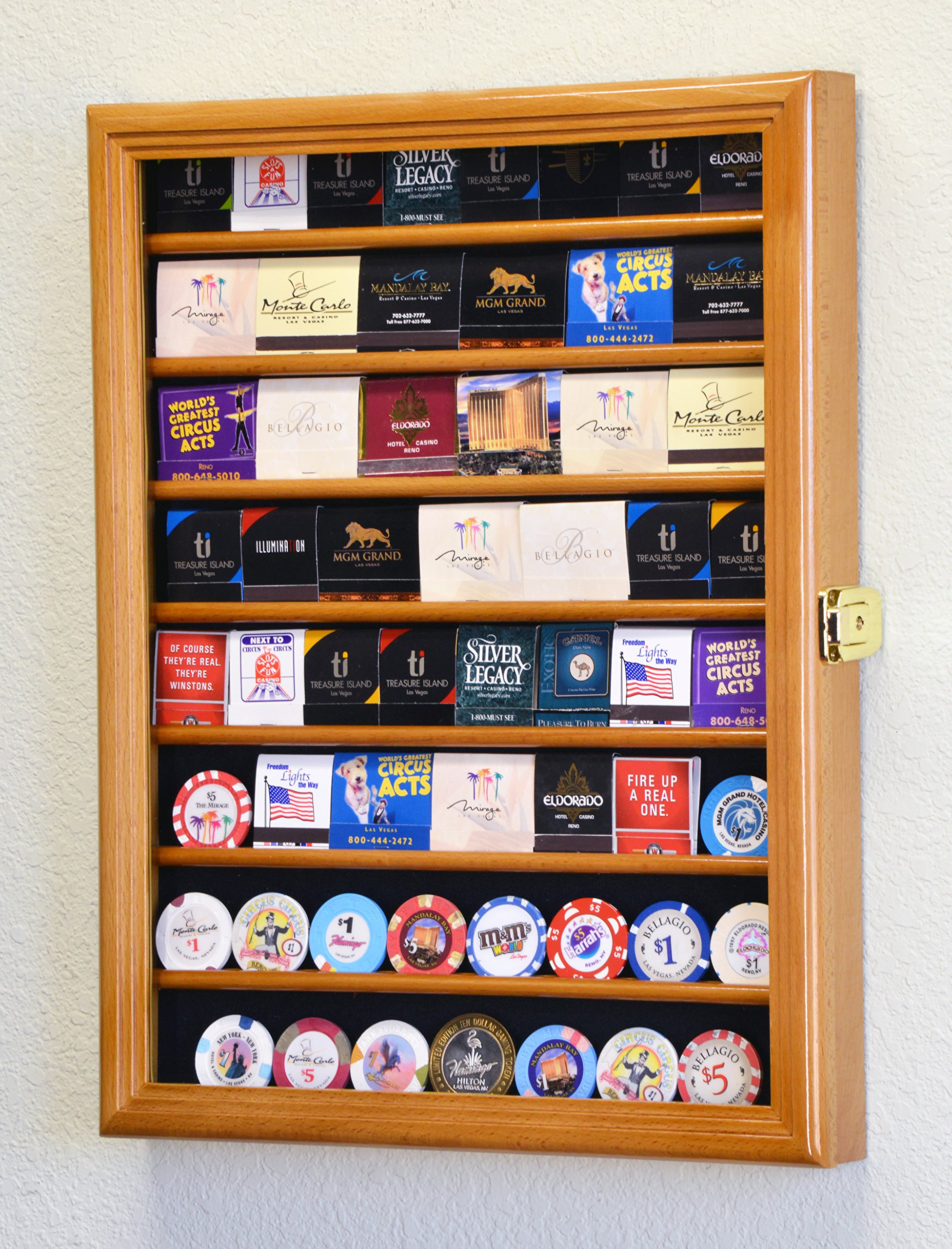 64 Matchbook Display Case - Lockable Cabinet Holder Rack for 64 Matchbooks or Boxes with 98% UV Protection - Perfect for Collectors, Bars & Vintage Decor