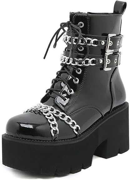 Women's Chunky Heel Platform Ankle Boots - Gothic Punk Motorcycle Combat Riding Boots with Lace Up & Zipper, Round Toe for Casual Outfits, Night Out, Concerts & Street Style Fashion