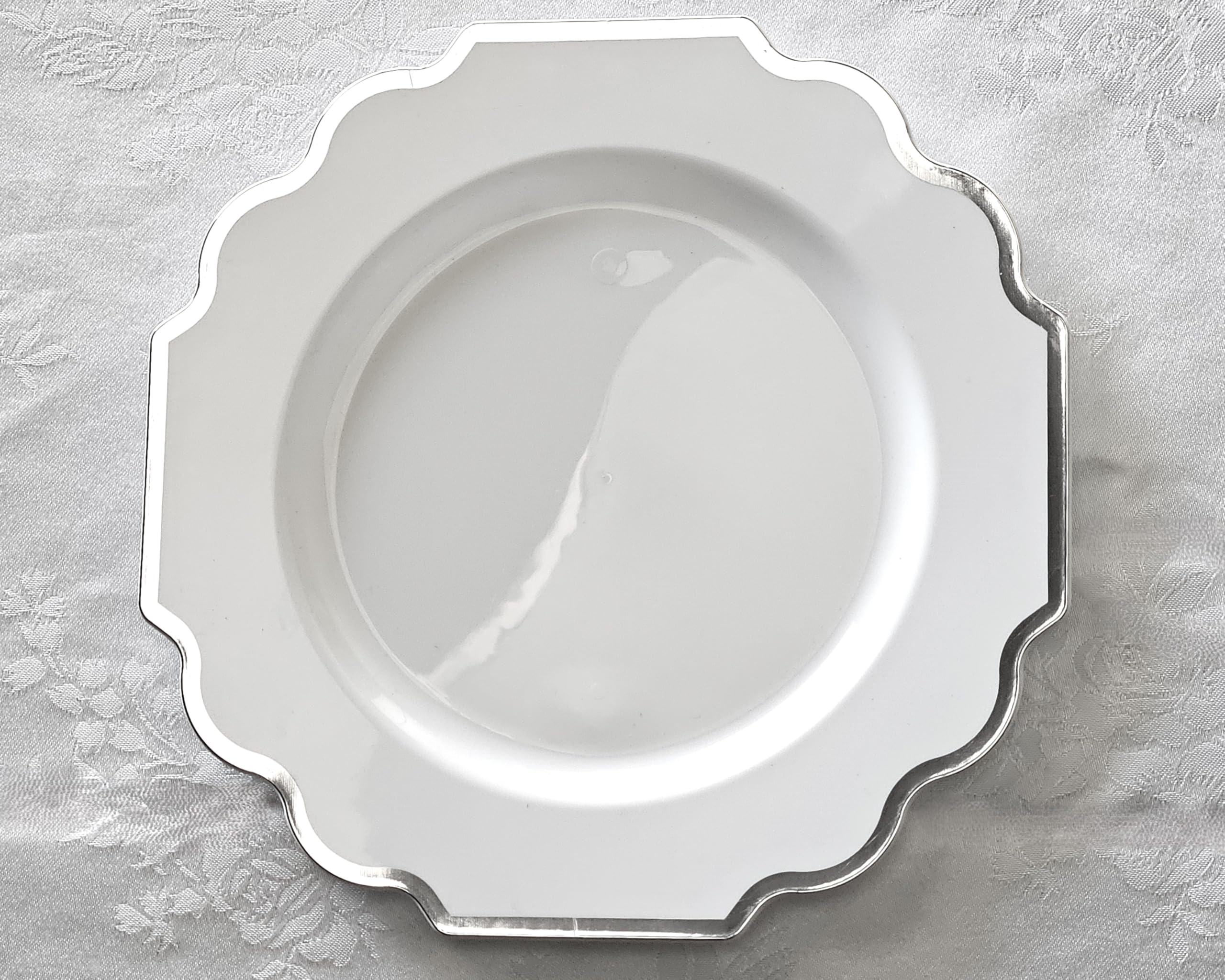 40-Pack Heavyweight Disposable Plastic Plates for Weddings & Parties - 10.5 Inch Elegant White & Silver Dinner Plates - Perfect for Formal Events, Bridal Showers & Catering Services