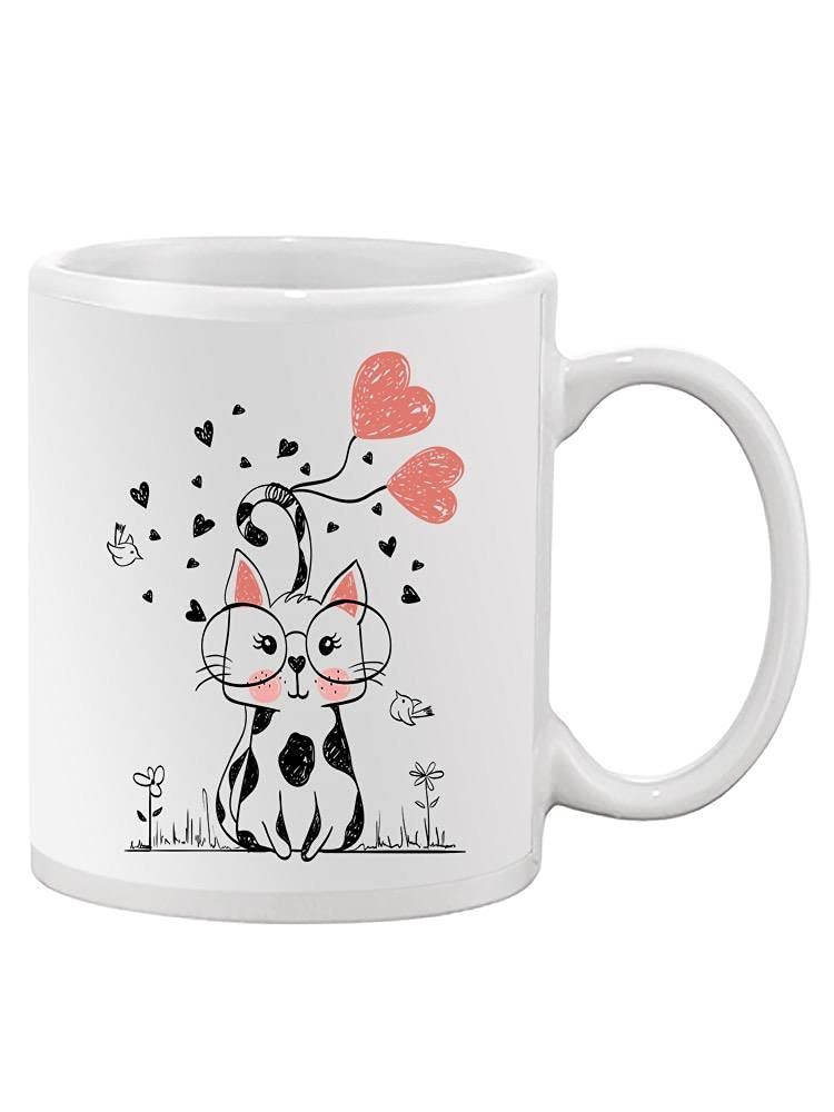 Smartprints Cat Lover Mug with Heart Balloons Design - Cute Ceramic Coffee Cup for Tea & Hot Drinks - Perfect Gift for Cat Owners, Valentine's Day & Birthday Presents - Ideal for Home, Office & Coffee Shops