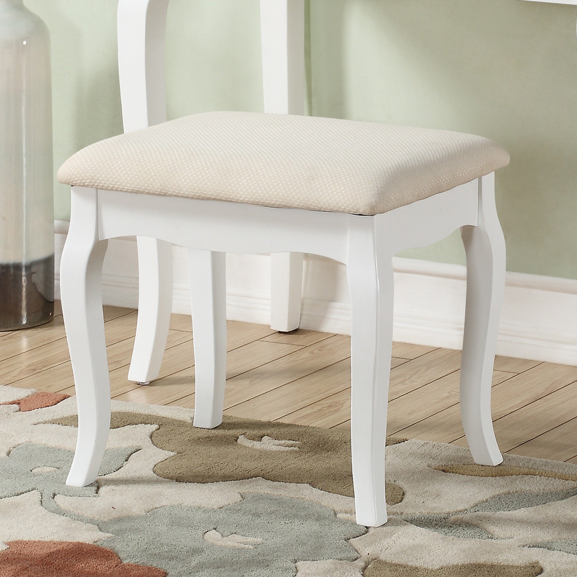 Ashley Wood Makeup Vanity Table with Stool Set - Roundhill Furniture - Elegant Dressing Table for Bedroom, Bathroom & Beauty Salon - Perfect for Makeup, Skincare & Hair Styling
