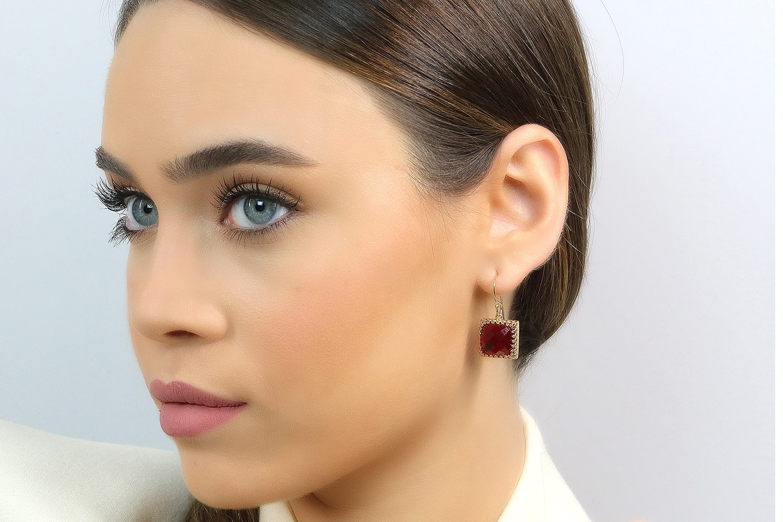 Handmade Garnet Earrings for Women - Square Birthstone Jewelry, Fashion & Gift Earrings - Custom Jewelry for Wedding, Party & Everyday Wear - Comes with Jewelry Box | Perfect for Anniversary Gifts, Date Nights & Special Occasions