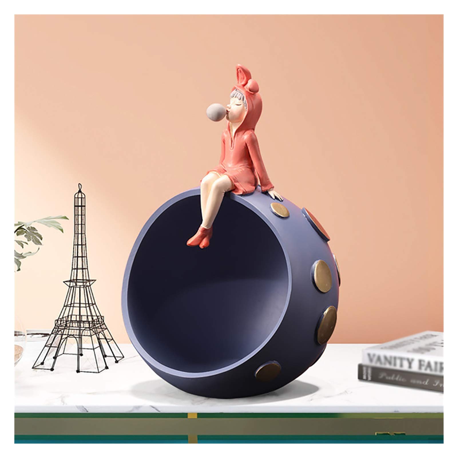 Bubble Girl Statue Key Tray - Decorative Entryway Bowl for Keys, Coins & Watches | Multifunctional Home Decor for Coffee Tables & Nightstands | Perfect for Organizing Essentials in Living Room, Bedroom or Office (Orange)