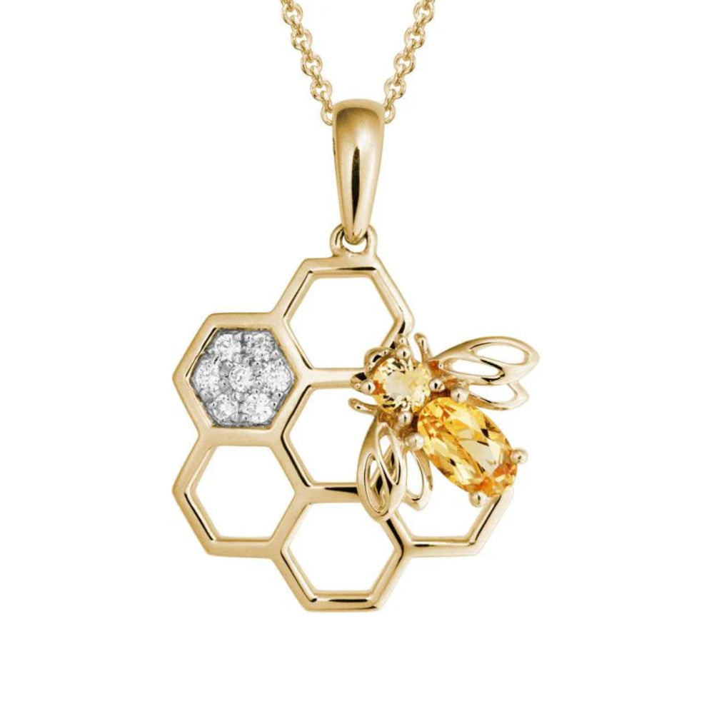 14K Gold Bee & Honeycomb Pendant Necklace - Dainty Honey Bee Jewelry for Women - Perfect for Everyday Wear, Gift Giving & Nature Lovers