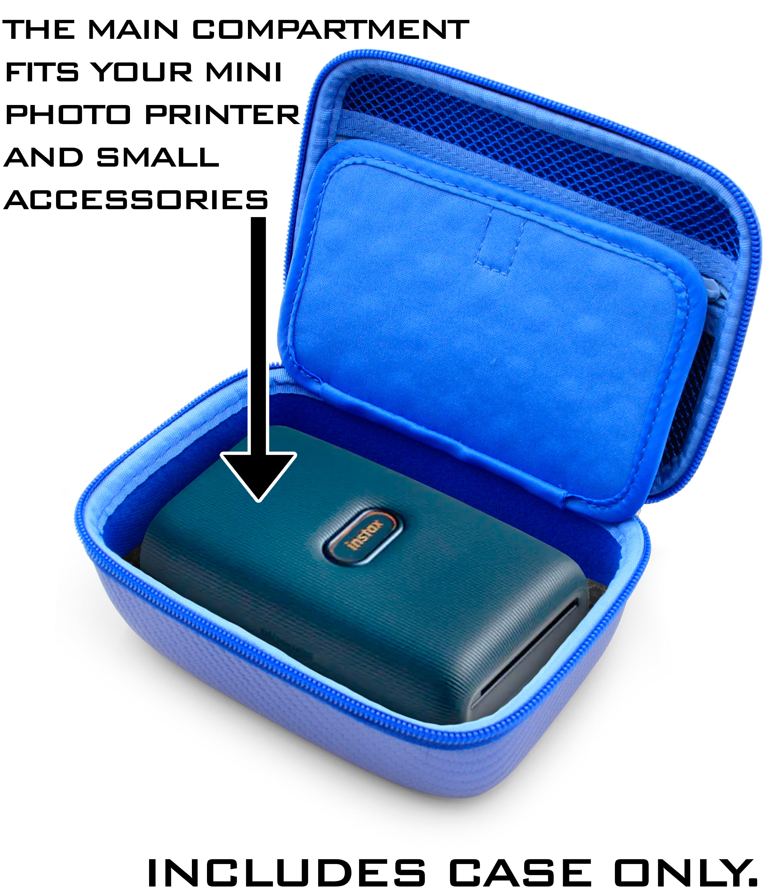 CASEMATIX Blue Travel Case for Fujifilm Instax Mini Link Smartphone Photo Printer & Instant Film - Durable EVA Carry Case with Protective Foam - Perfect for Travel, Parties, and Photo Printing On-The-Go