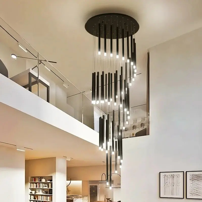 Modern Staircase Chandelier Lighting - Elegant Crystal Pendant Light Fixture for Hallway, Foyer & Stairwell Decor - Perfect for Home, Hotel & Office Interior Design