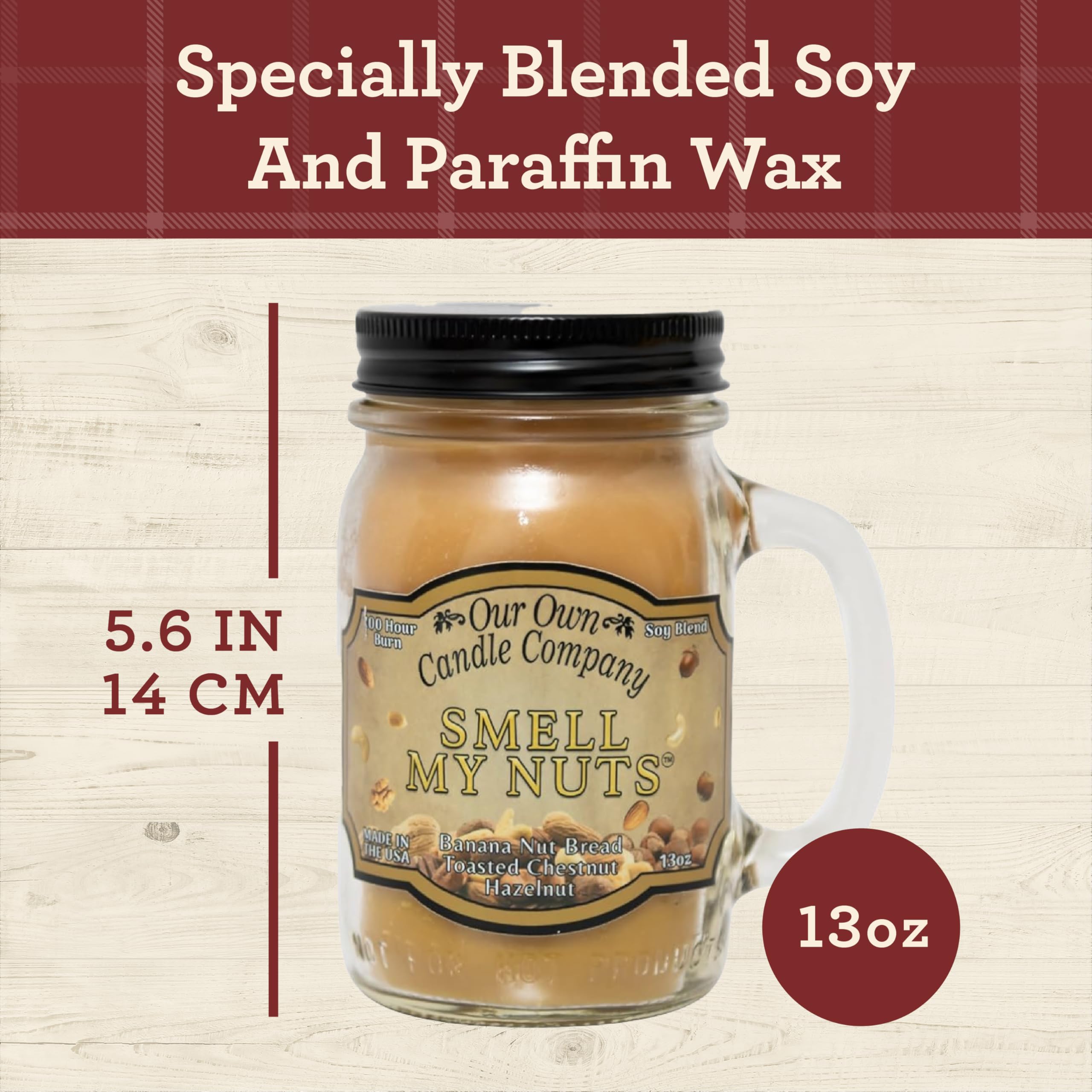 Smell My Nuts Scented 13oz Mason Jar Candles 3-Pack - Banana Nut Bread, Toasted Coconut & Hazelnut Fragrances | Handmade Soy Wax Candles for Home, Office & Gift Giving | Long-Lasting Aromatherapy Relaxation