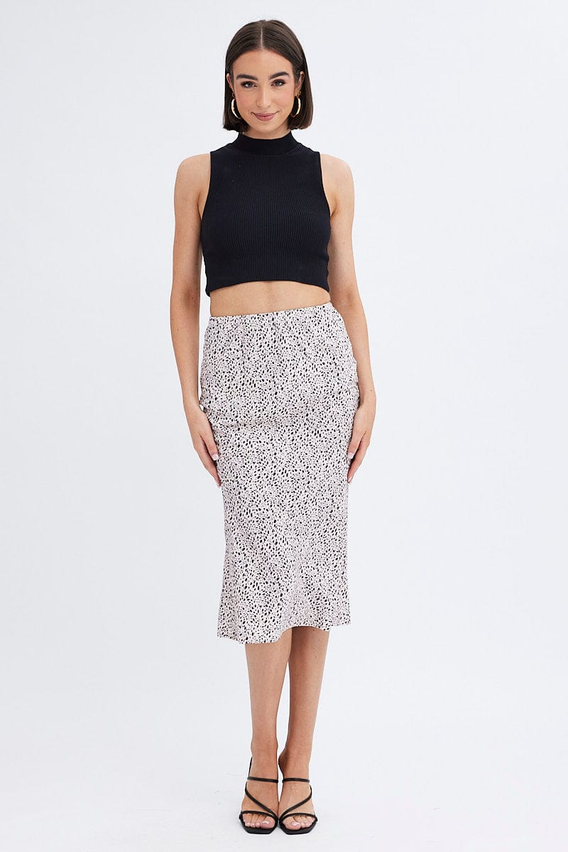 Beige Animal Print Slip Skirt - Women's Midi Length Stretchy Comfortable Wrap Skirt for Casual Wear, Date Night & Office Outfits