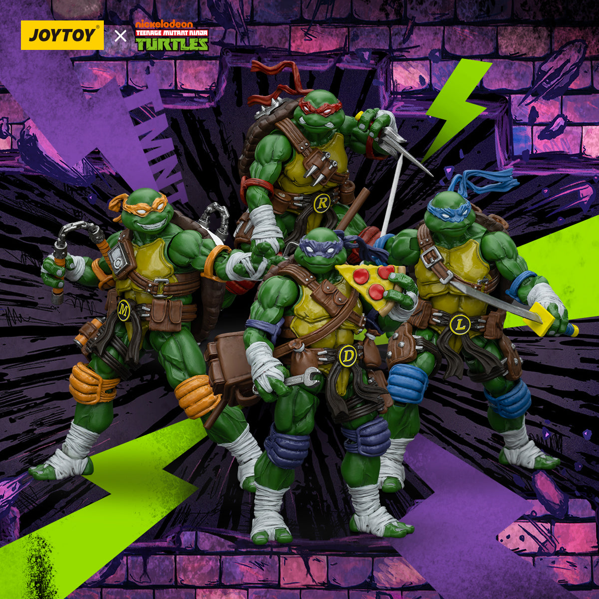 1/18 JOYTOY TMNT Action Figures Set - Michelangelo, Donatello, Leonardo & Raphael (Reissue Version) - Collectible Teenage Mutant Ninja Turtles Toys for Display & Play