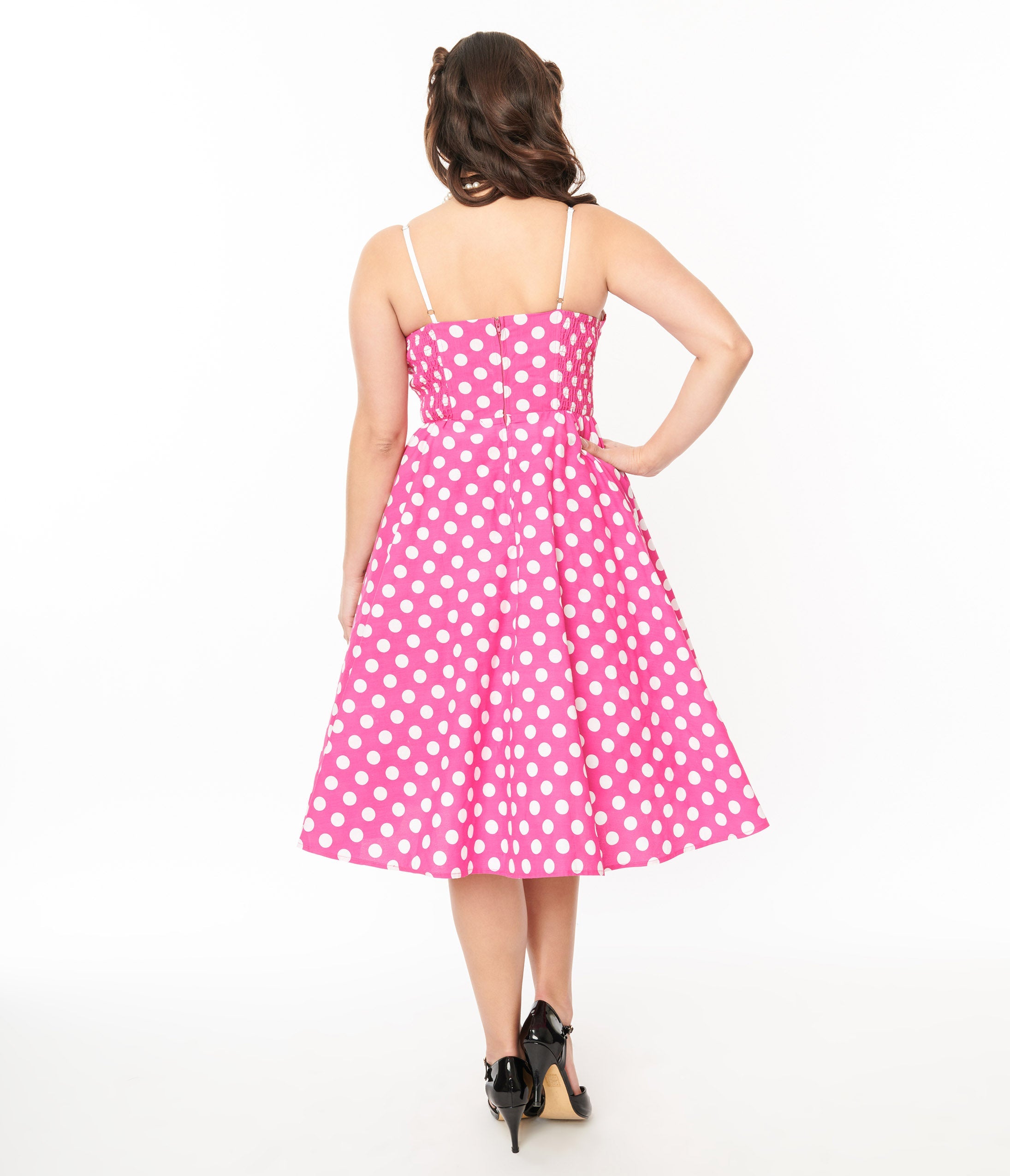 Vintage 1950s Hot Pink & White Polka Dot Cotton Swing Dress - Retro 50s Style Party Dress for Women, Perfect for Cocktail Parties, Weddings & Pin-Up Photo Shoots