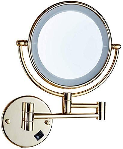 8 Inch LED Vanity Mirror with 3X Magnification - 360° Rotating Adjustable Double-Sided Wall Mounted Makeup Mirror for Bathroom & Dressing Room | Gold Finish | Perfect for Makeup Application, Shaving & Skincare Routines