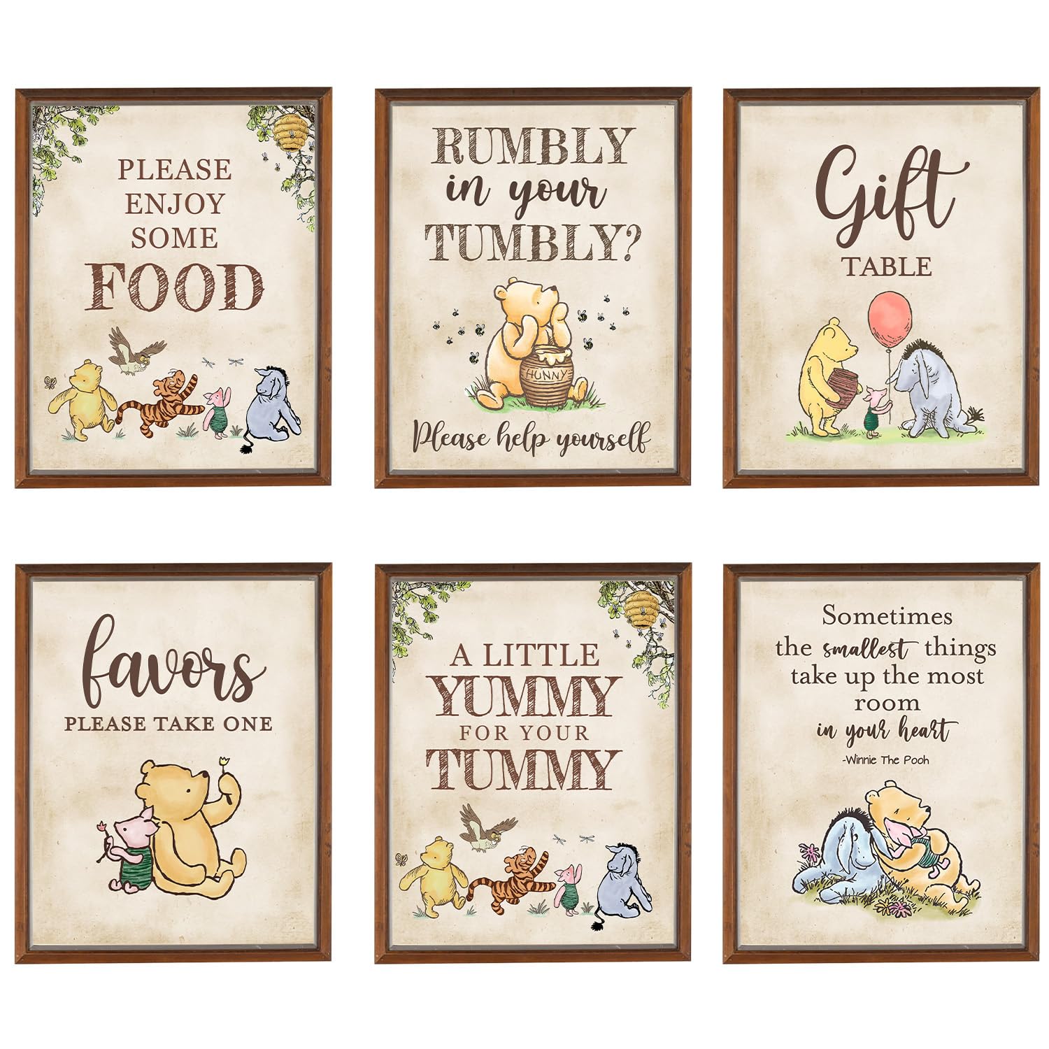 Winnie Bear Baby Shower Decorations Set - 6Pcs Gender Reveal & Birthday Party Table Signs for Nursery Decor, Newborn Celebration and Special Occasions
