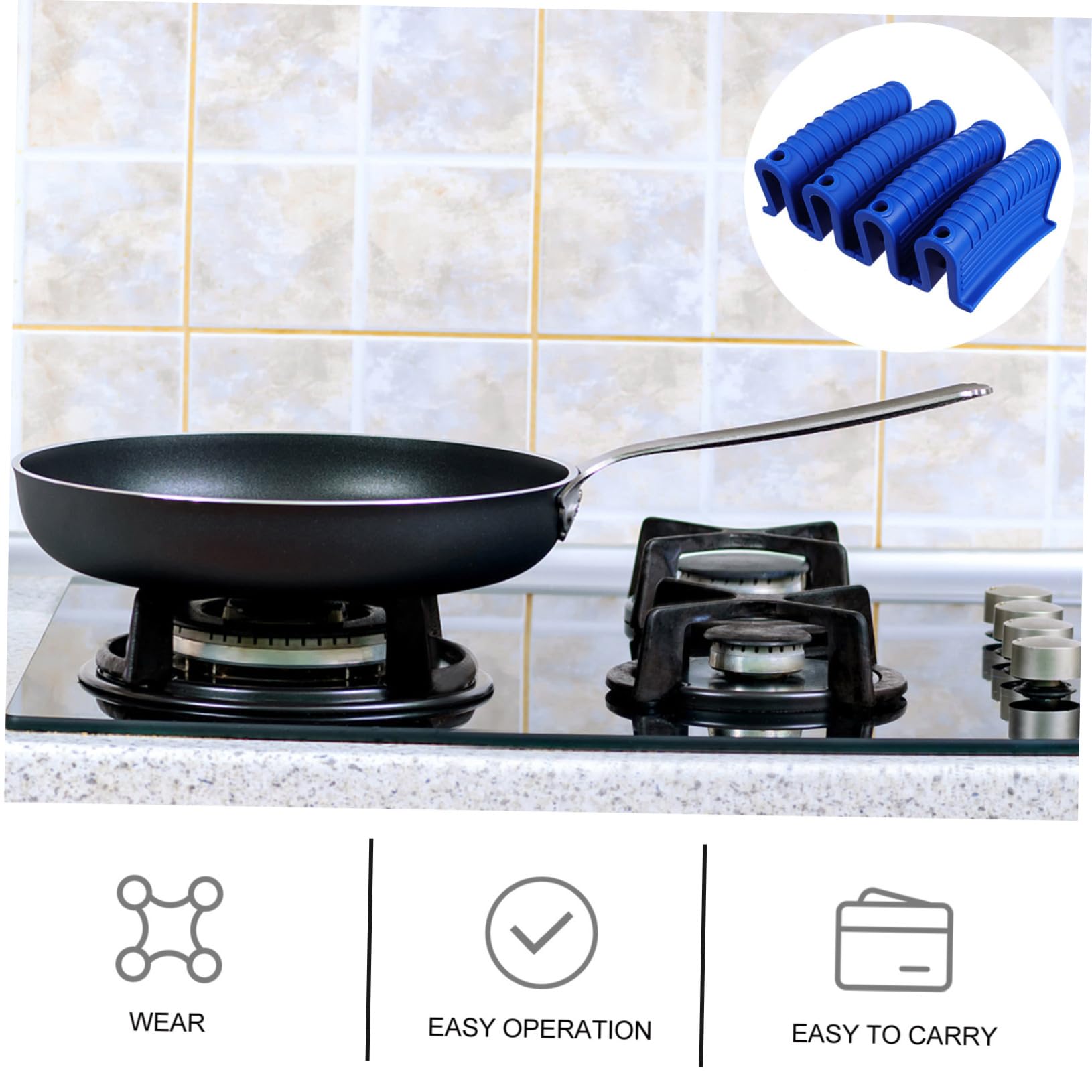 DOITOOL 4-Piece Silicone Pot Handle Covers - Heat Resistant Skillet Grip Protectors for Cast Iron Pans, Woks & Mini Saucepan - Perfect for Cooking, Baking & Serving Hot Dishes Safely