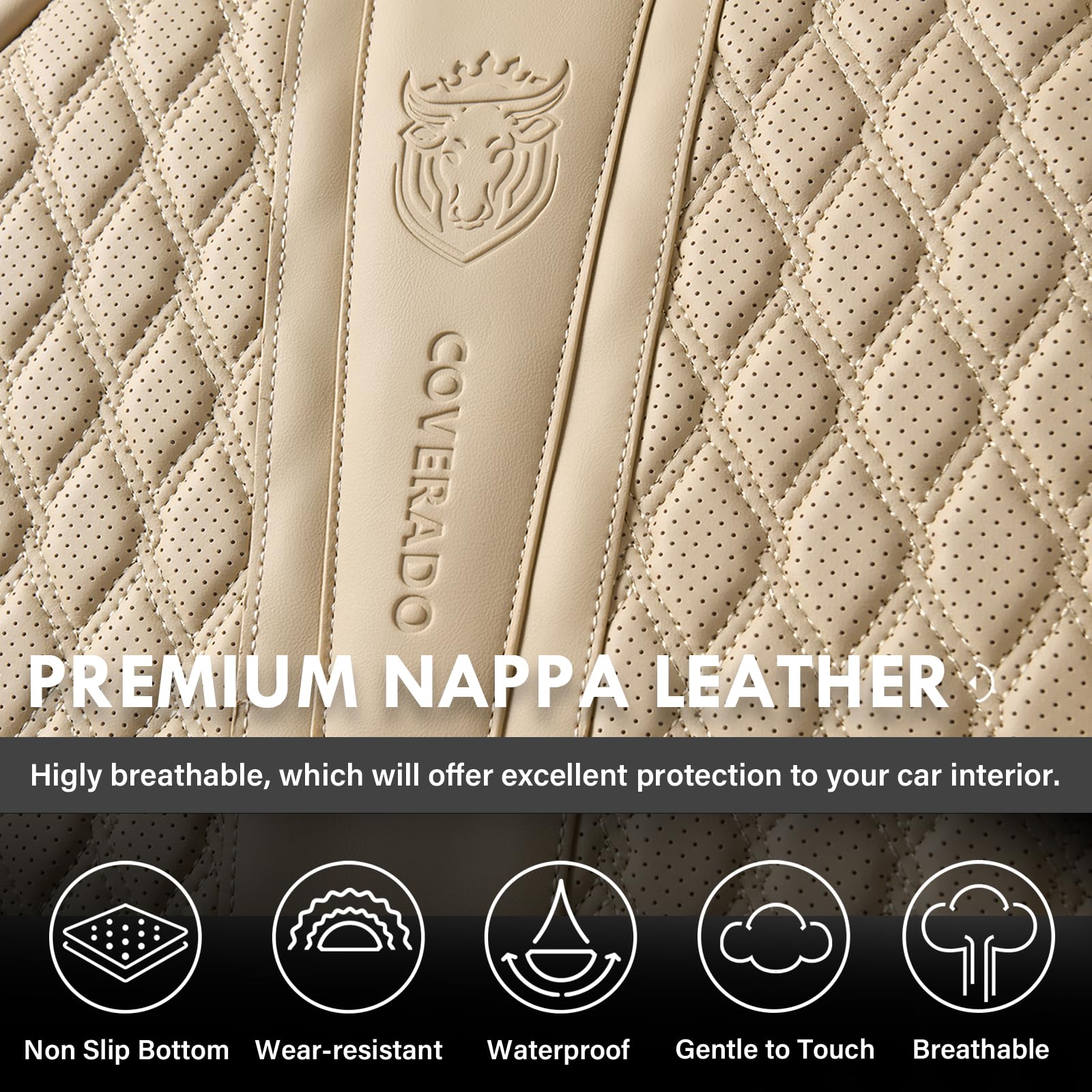 Premium Nappa Leather Front Seat Covers for Cars - Waterproof Universal Fit with Lumbar Support | Compatible with Most SUVs, Trucks & Sedans | Beige Color | Perfect for Daily Commute, Road Trips & Vehicle Protection