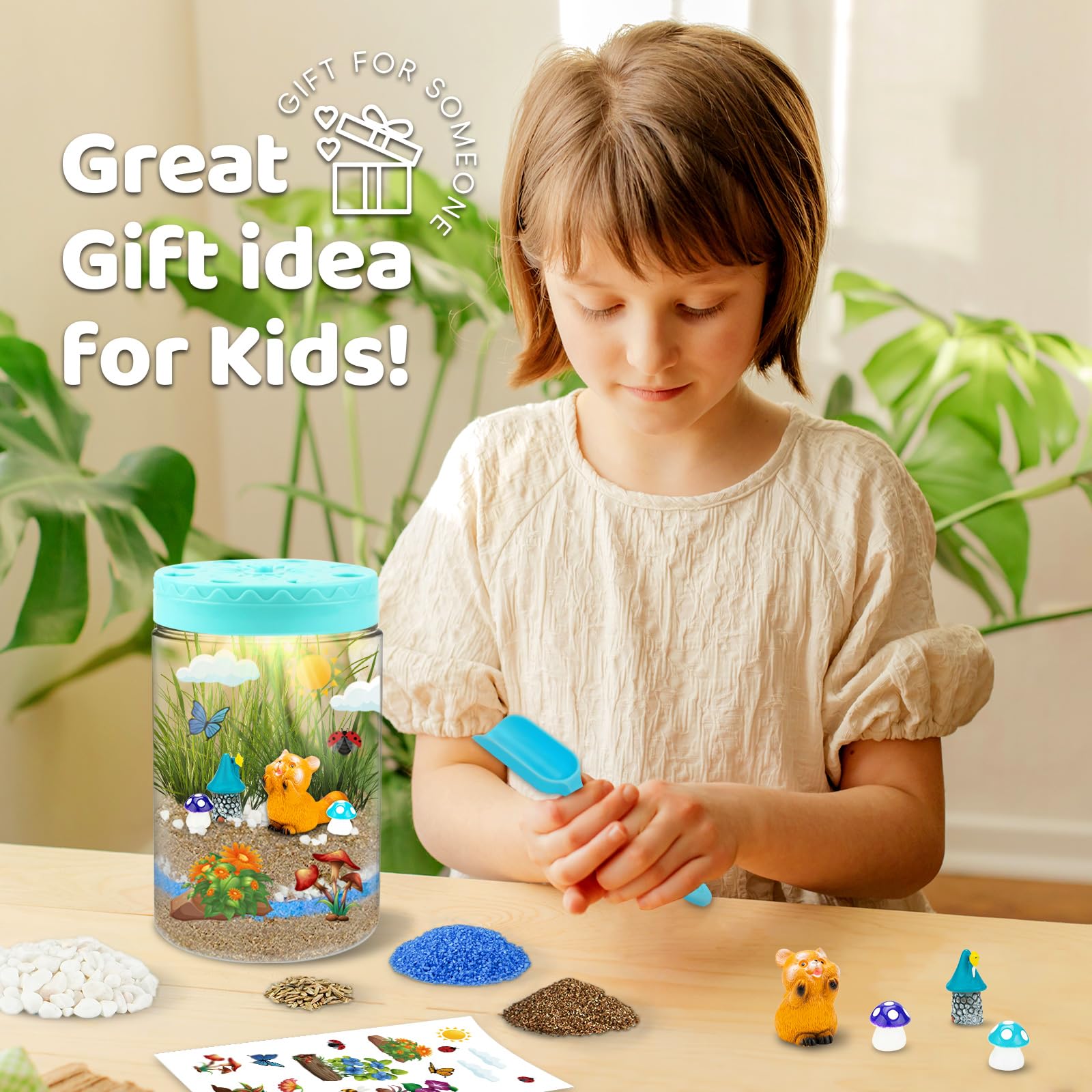 Glow-in-the-Dark Terrarium Kit for Kids - DIY Educational Gardening Science Kit with LED Lights, Creative STEM Project for Boys & Girls Ages 4-12 - Perfect Birthday Gift for Indoor Gardening & Night Light Decor