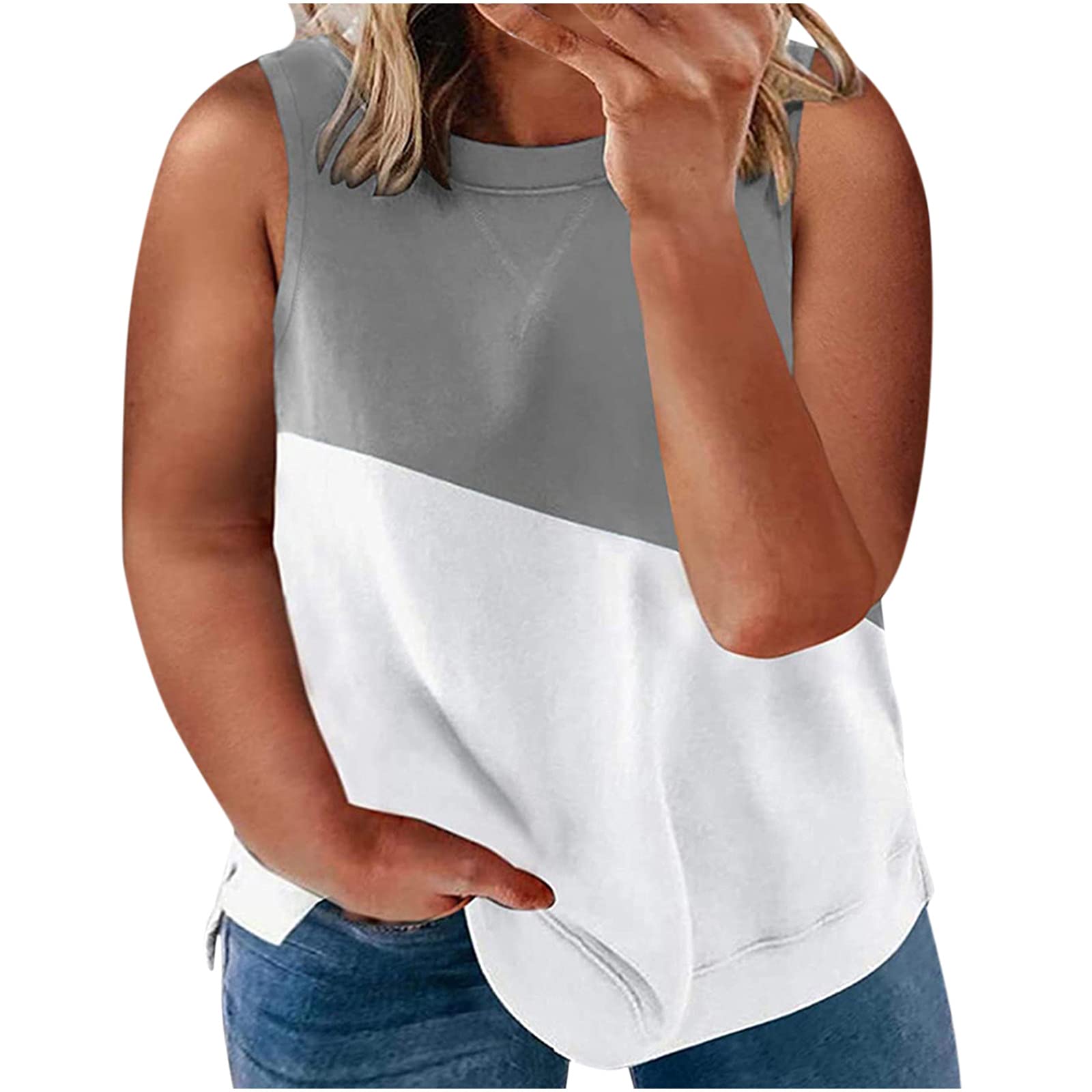 **Plus Size Women's Casual Printed Crewneck Sleeveless Tops - Loose Blouse Vest for Summer, Work & Everyday Wear**