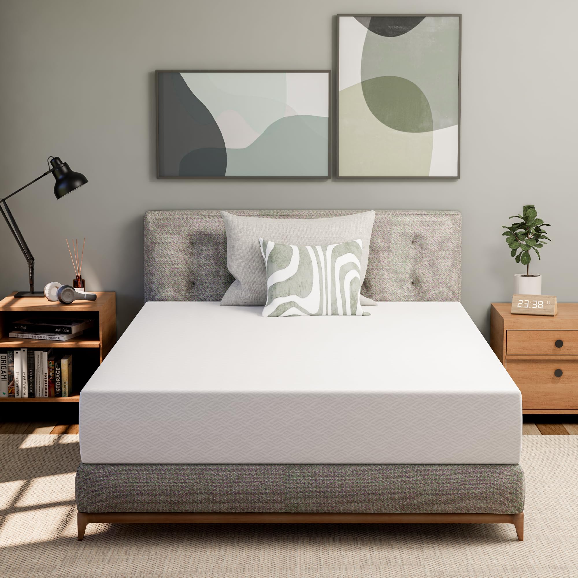 10 Inch Full Size Green Tea Cooling Gel Memory Foam Mattress - Medium Firm Support for Pressure Relief, CertiPUR-US Certified, Fiberglass-Free - Perfect for Kids & Adults, Bedroom, Guest Room & Dorm Use
