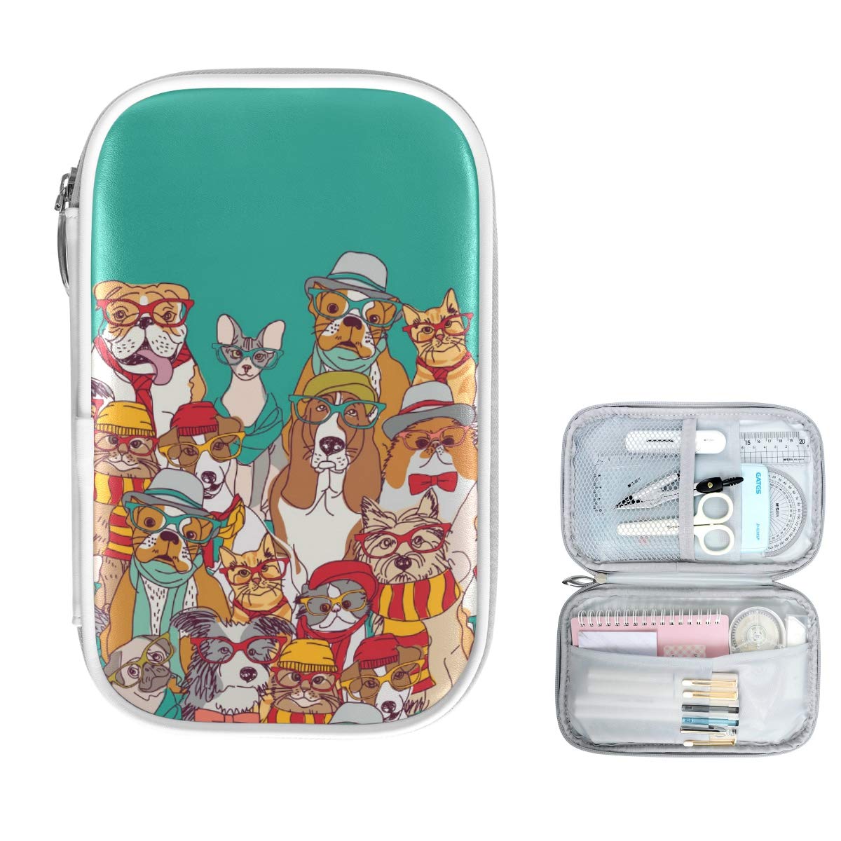 ZZKKO Cat & Dog Pencil Case with Zipper - Cute Stationery Organizer for School, Office, Travel - Pouch for Pens, Makeup, Cosmetics & Art Supplies - Perfect for Students, Teachers & Professionals