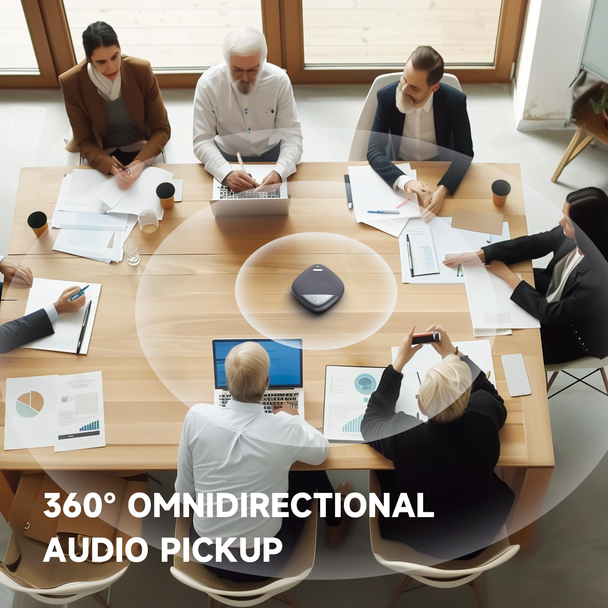 HORION HM-5P Wireless Bluetooth Conference Speaker with 8 Microphones - 20ft Voice Pickup, 8H Battery, AI Noise Cancelling - Perfect for Zoom/Teams Meetings, Office Conference Calls & Remote Work