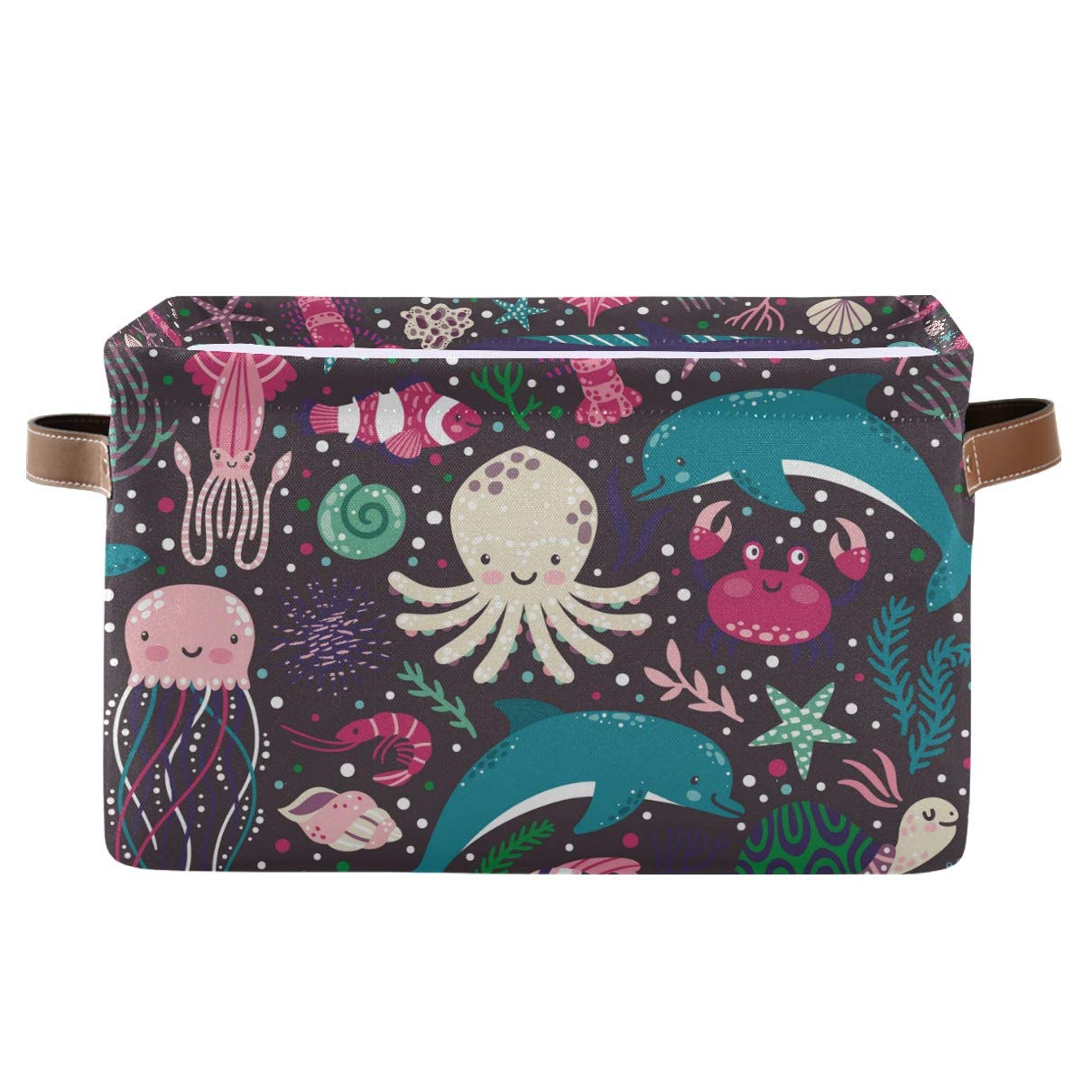 ODAWA Marine Life Printed Fabric Storage Bins - Foldable Clothes & Toy Organizer Baskets for Pantry, Nursery, Kids Room | Decorative Home Storage Boxes for Clothes, Toys & Household Items