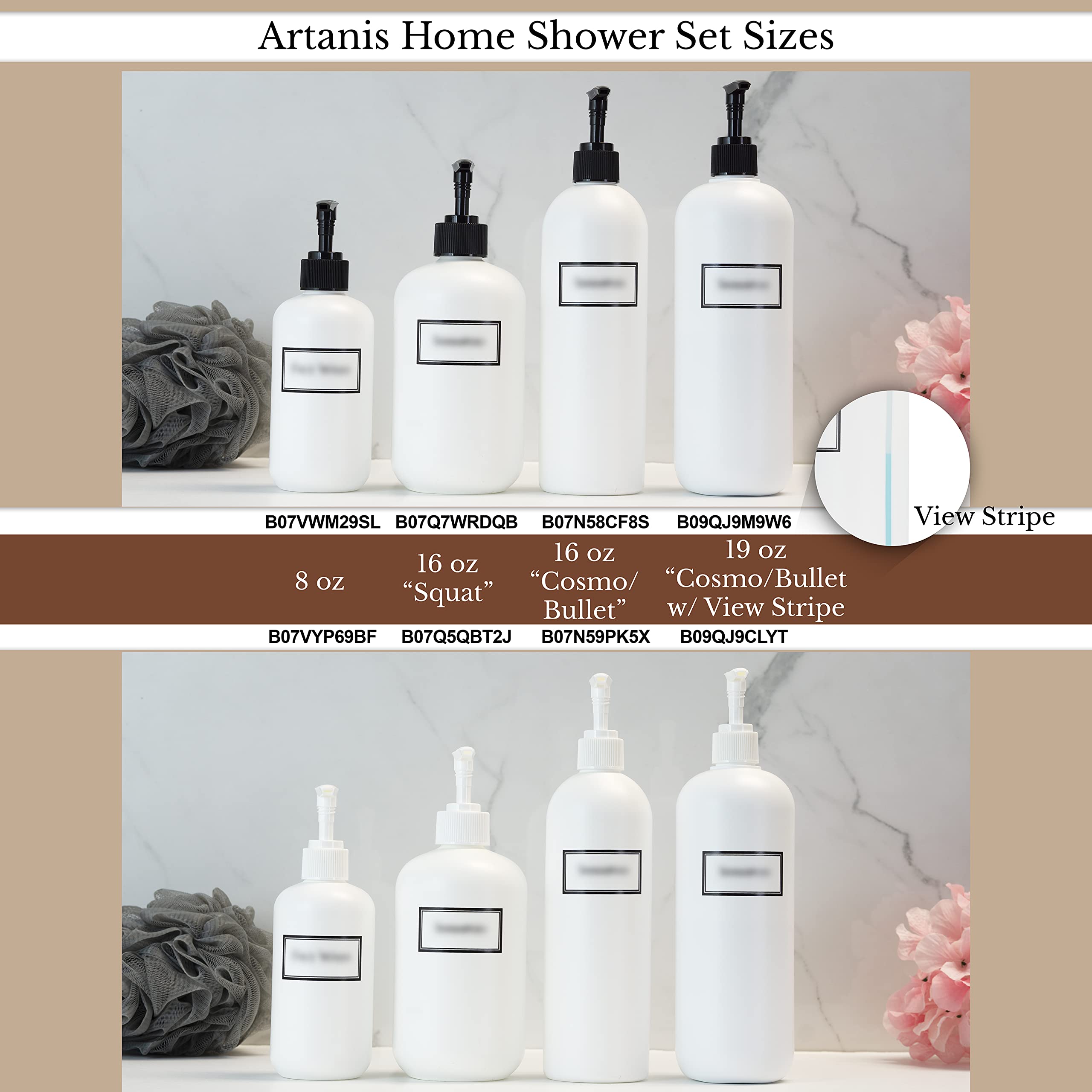 Silkscreened Empty Shower Bottle Set - 16oz Squat Containers for Shampoo, Conditioner & Body Wash | 3-Pack with Black Pumps | Perfect for Bathroom Organization & Travel Toiletries